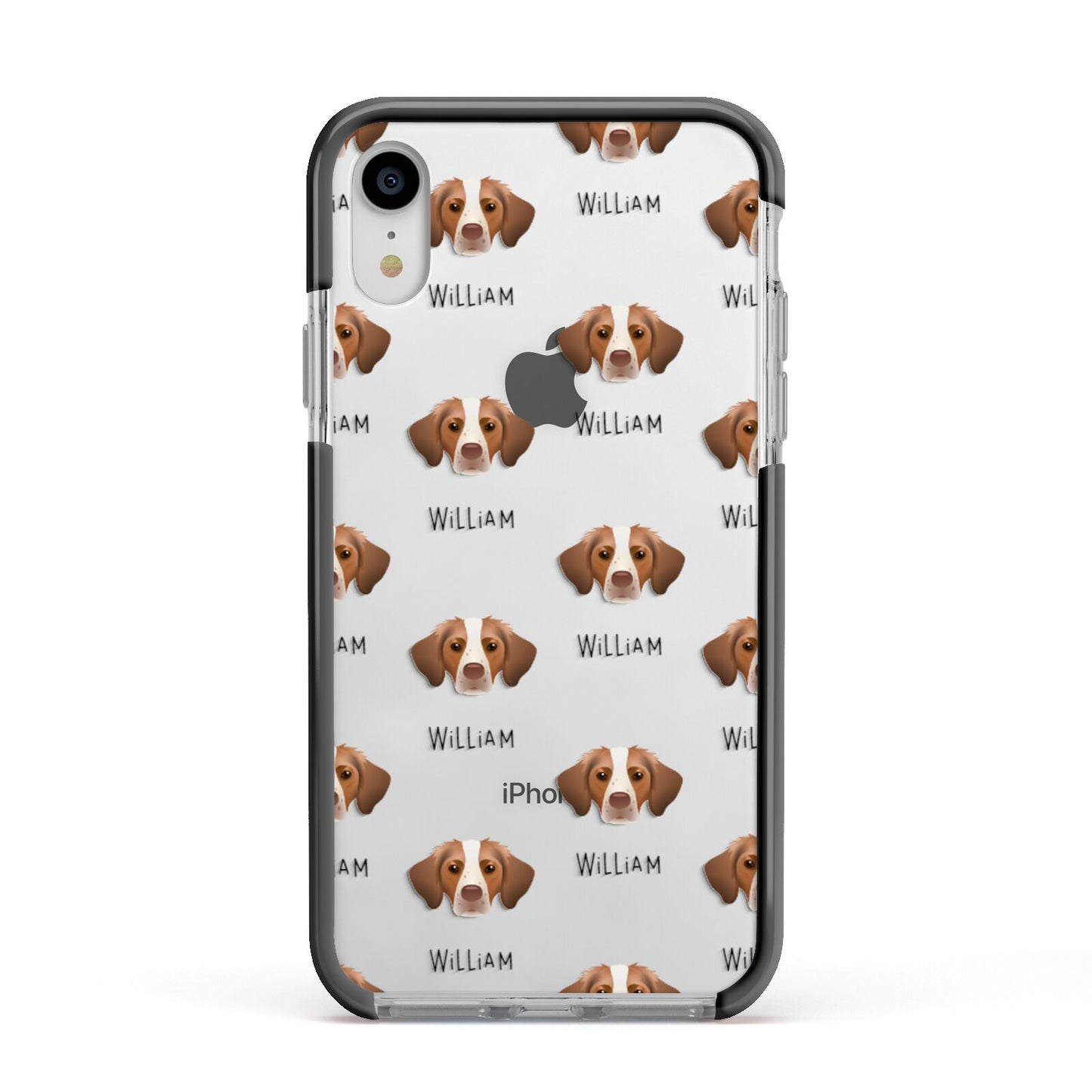 Brittany Icon with Name Apple iPhone XR Impact Case Black Edge on Silver Phone