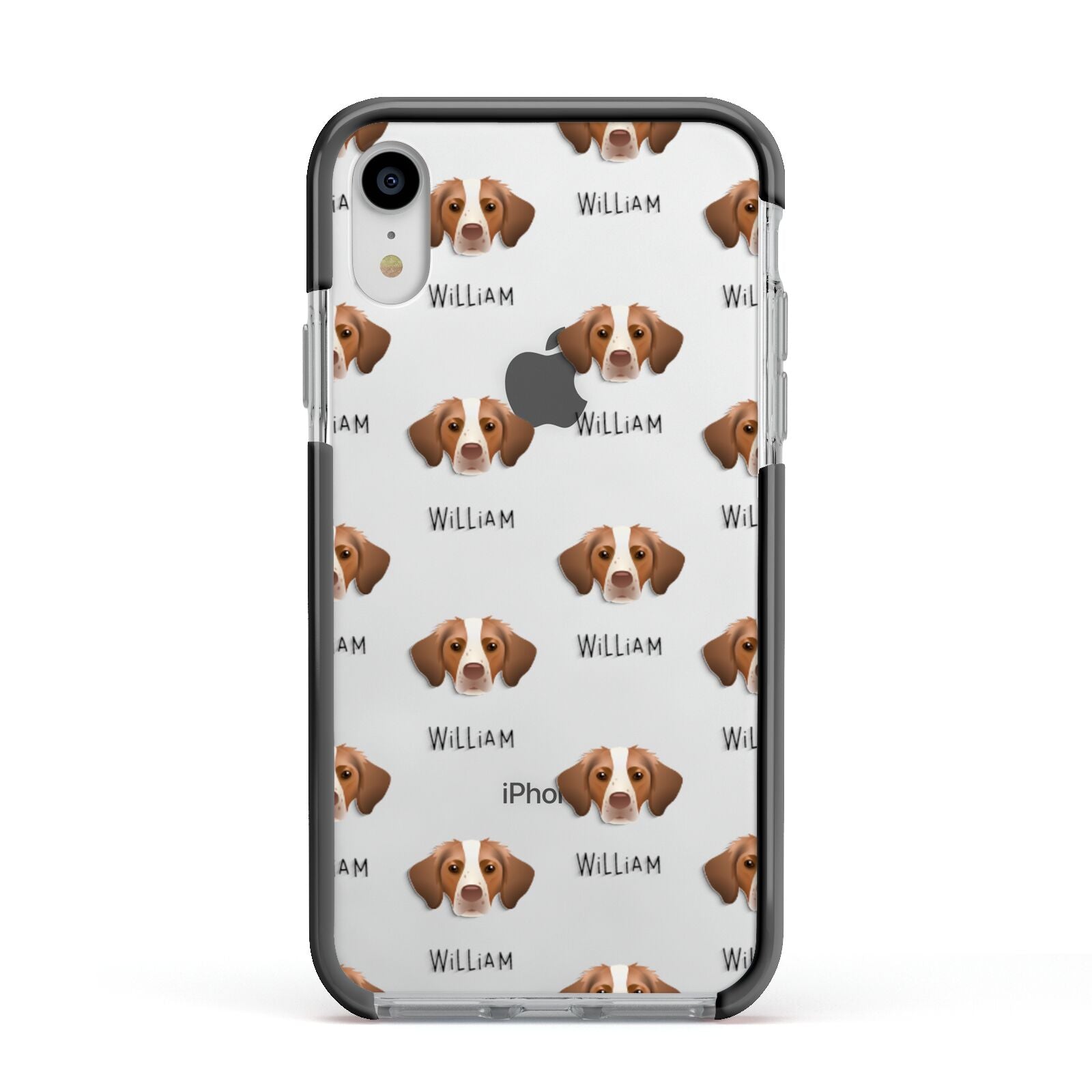 Brittany Icon with Name Apple iPhone XR Impact Case Black Edge on Silver Phone