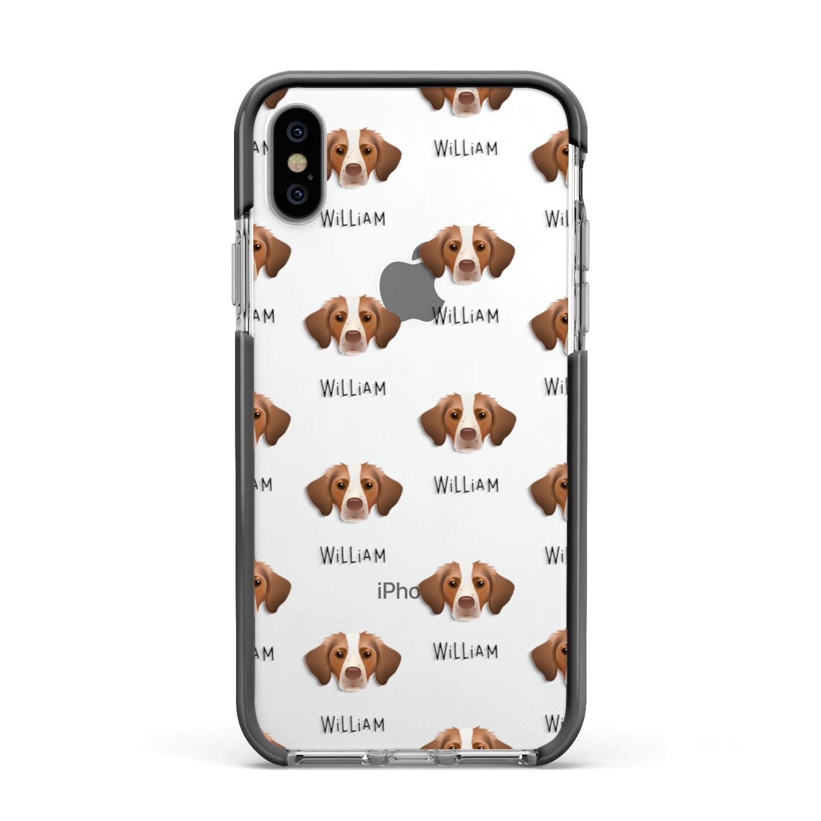 Brittany Icon with Name Apple iPhone Xs Impact Case Black Edge on Silver Phone