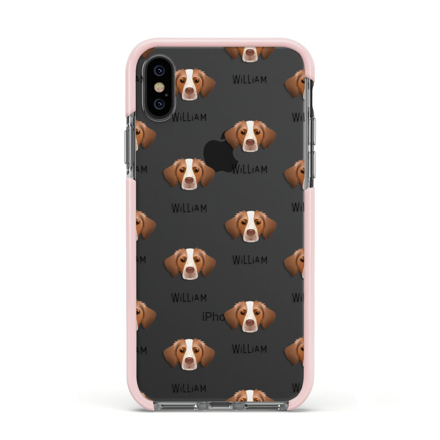 Brittany Icon with Name Apple iPhone Xs Impact Case Pink Edge on Black Phone