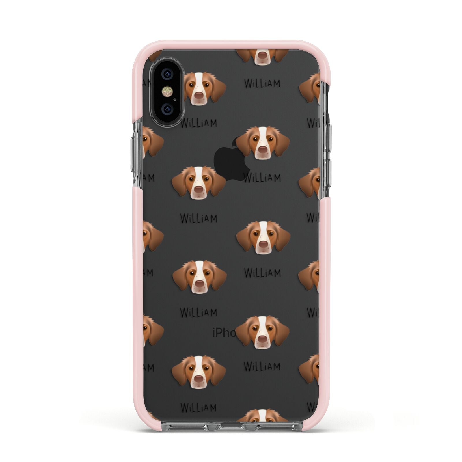Brittany Icon with Name Apple iPhone Xs Impact Case Pink Edge on Black Phone