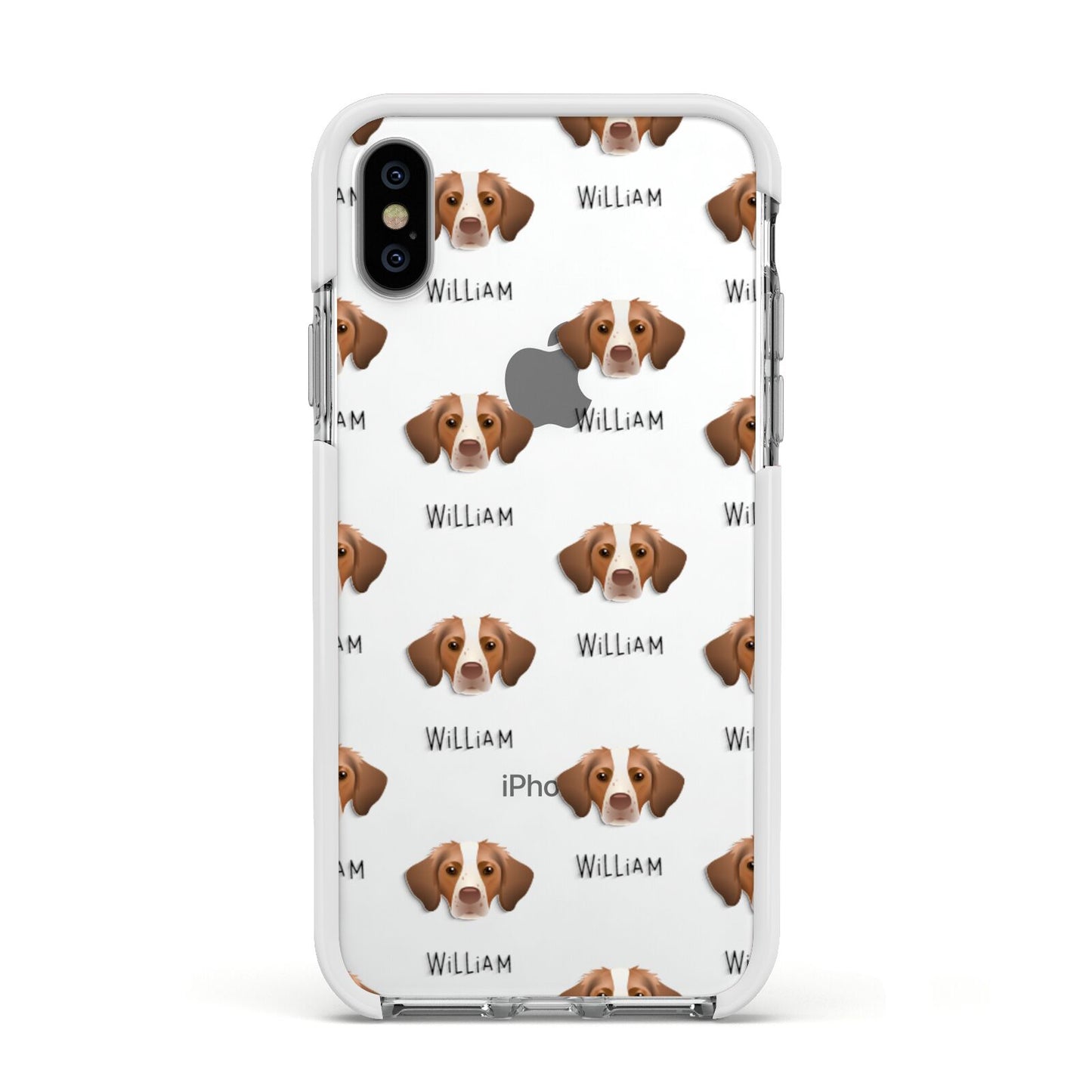 Brittany Icon with Name Apple iPhone Xs Impact Case White Edge on Silver Phone
