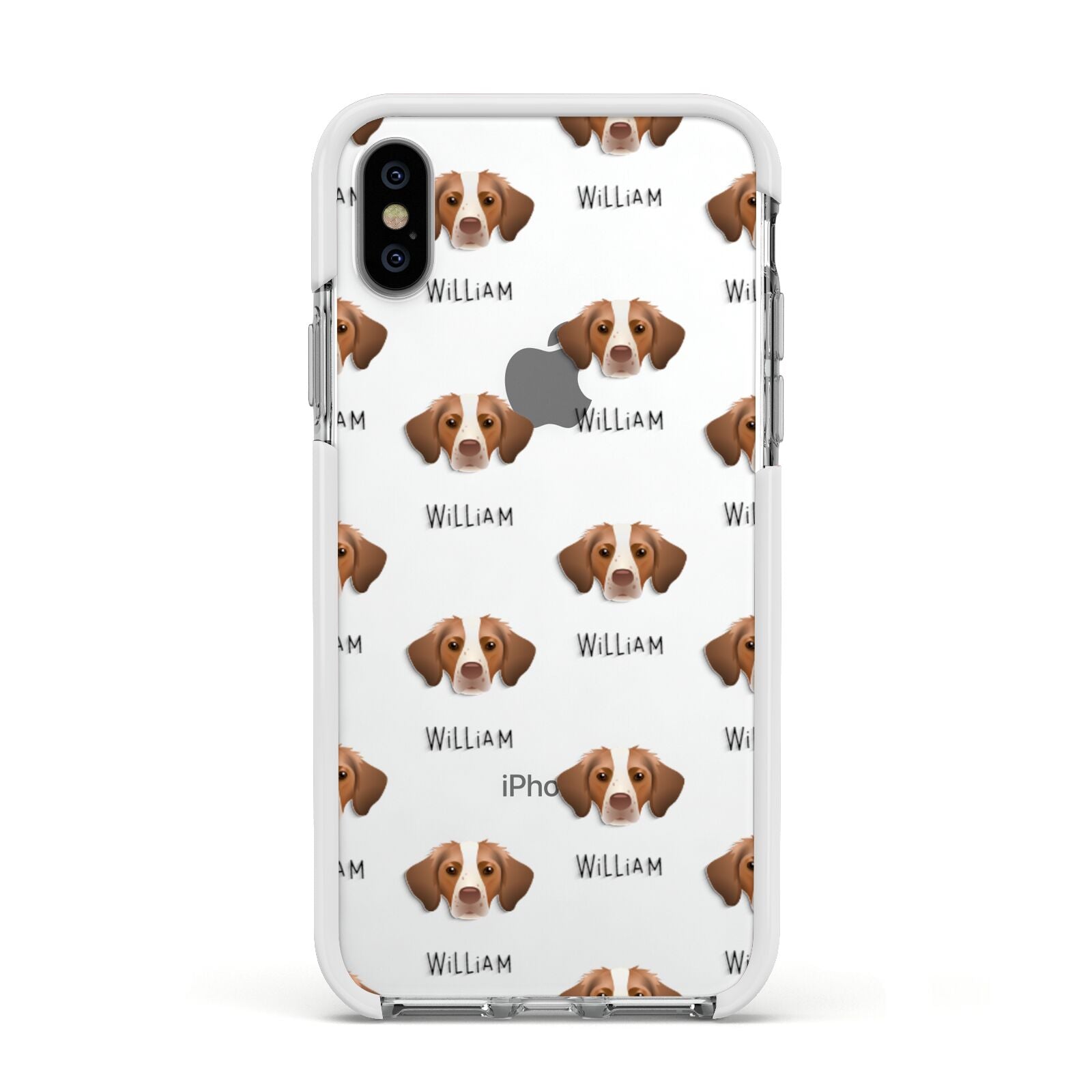 Brittany Icon with Name Apple iPhone Xs Impact Case White Edge on Silver Phone