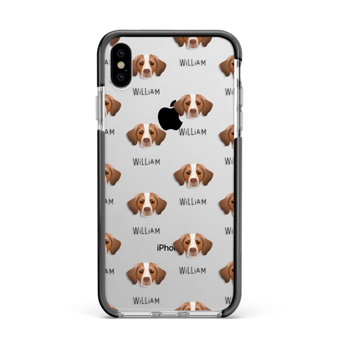 Brittany Icon with Name Apple iPhone Xs Max Impact Case Black Edge on Silver Phone