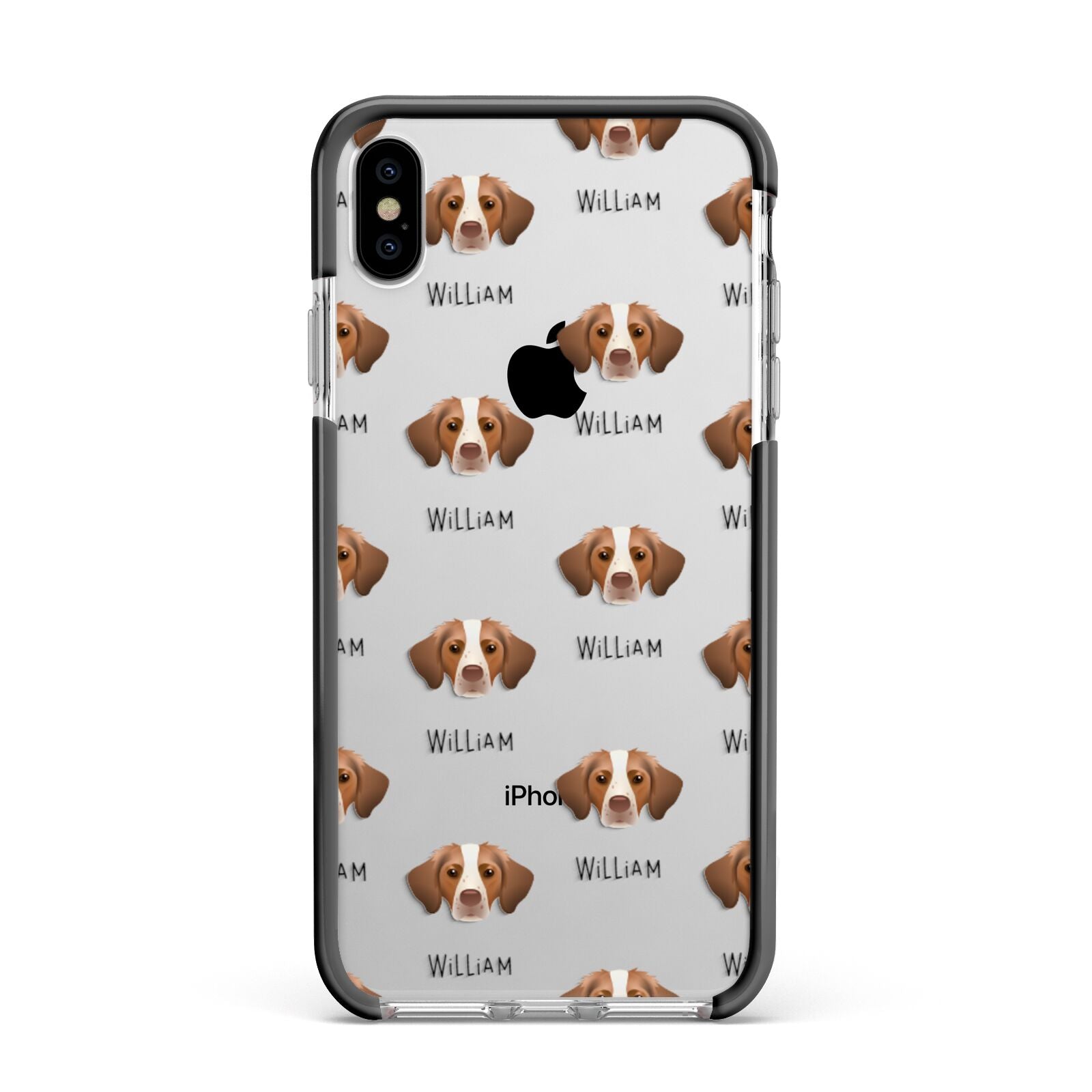 Brittany Icon with Name Apple iPhone Xs Max Impact Case Black Edge on Silver Phone