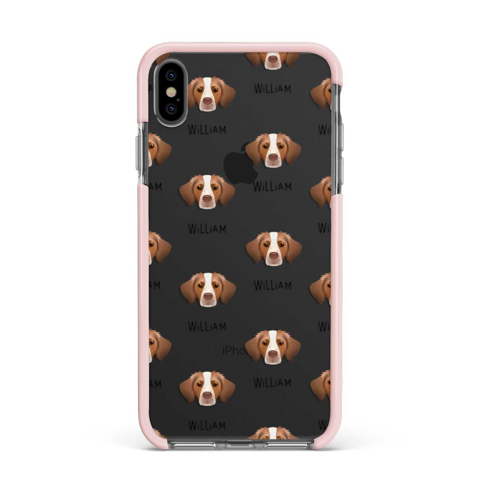 Brittany Icon with Name Apple iPhone Xs Max Impact Case Pink Edge on Black Phone