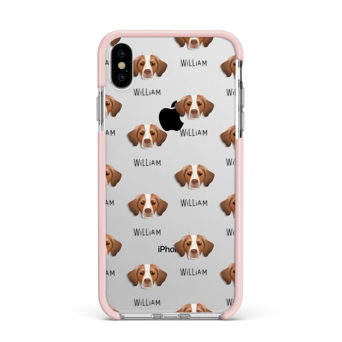 Brittany Icon with Name Apple iPhone Xs Max Impact Case Pink Edge on Silver Phone