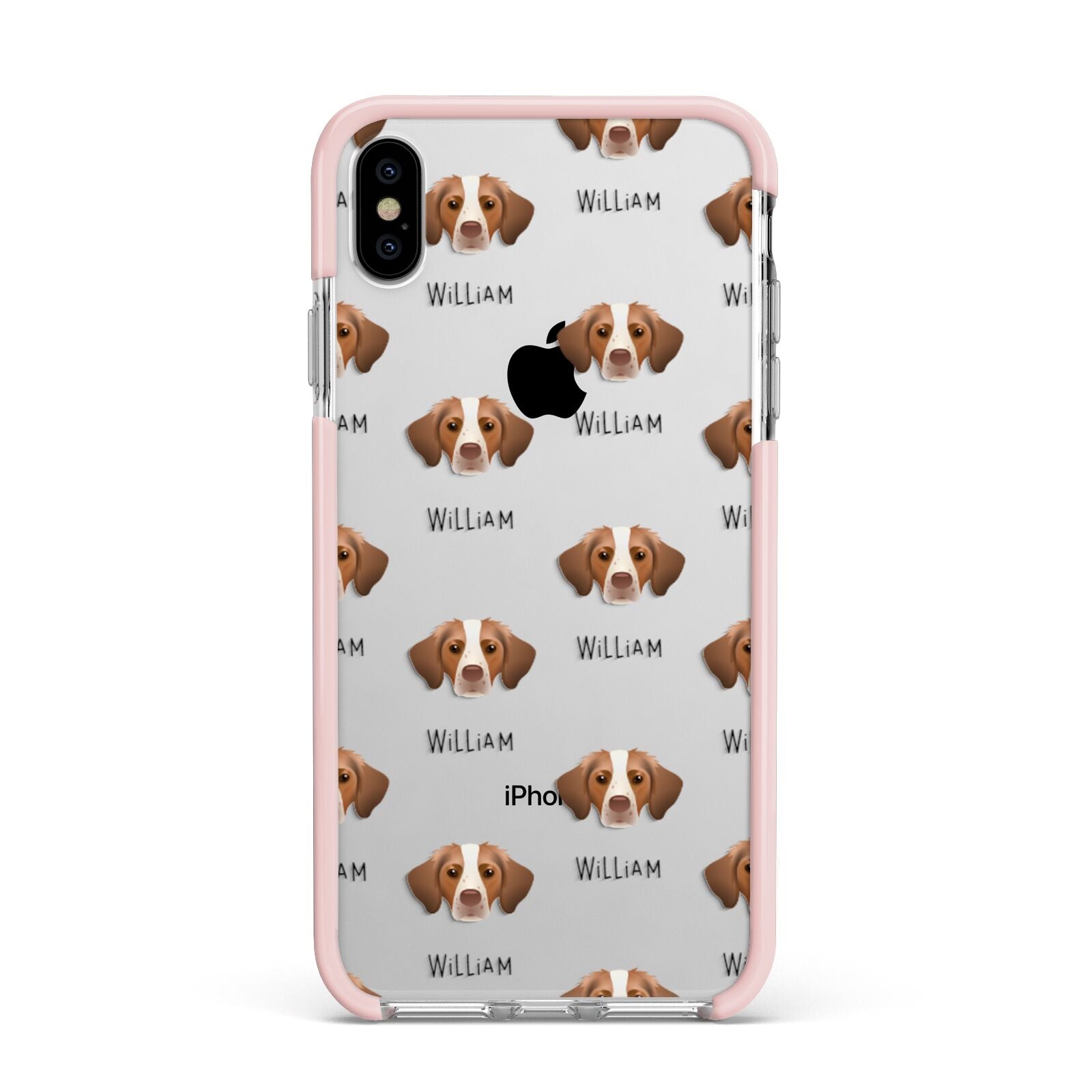 Brittany Icon with Name Apple iPhone Xs Max Impact Case Pink Edge on Silver Phone