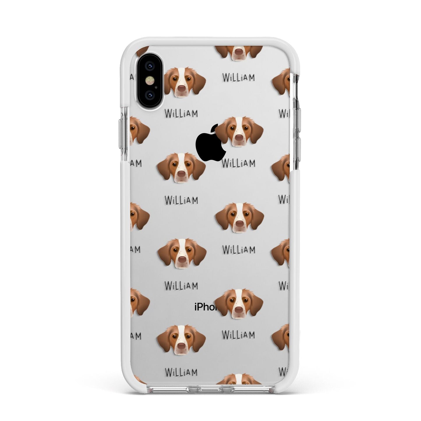 Brittany Icon with Name Apple iPhone Xs Max Impact Case White Edge on Silver Phone