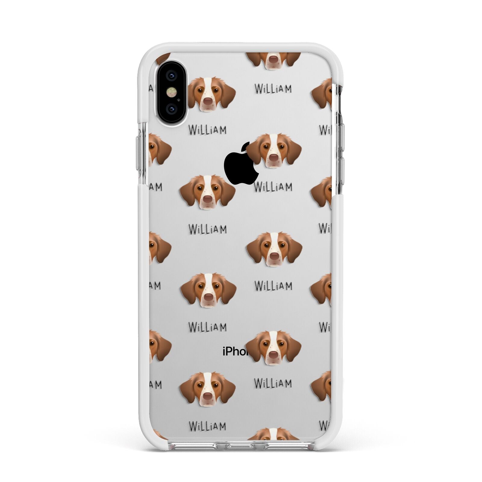 Brittany Icon with Name Apple iPhone Xs Max Impact Case White Edge on Silver Phone