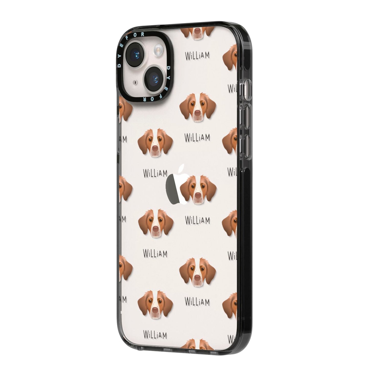Brittany Icon with Name iPhone 14 Plus Black Impact Case Side Angle on Silver phone