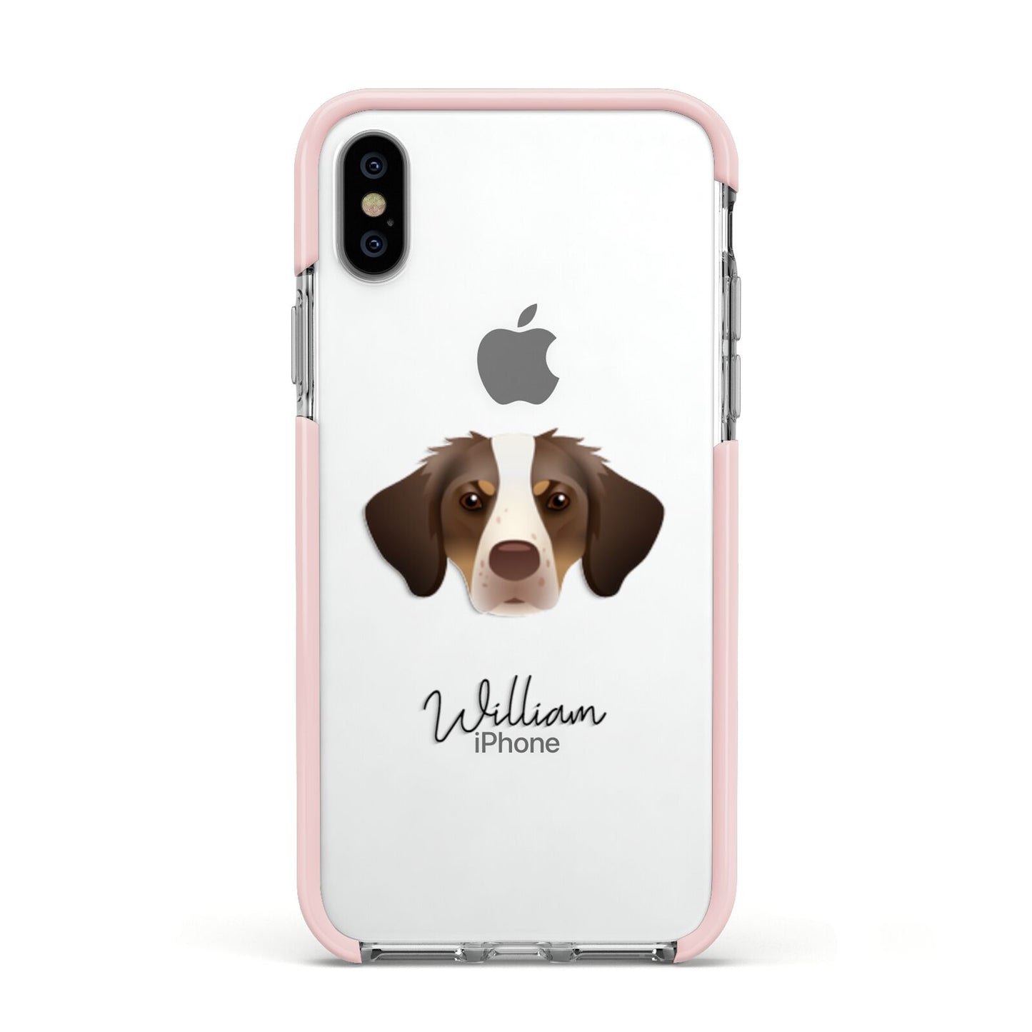 Brittany Personalised Apple iPhone Xs Impact Case Pink Edge on Silver Phone