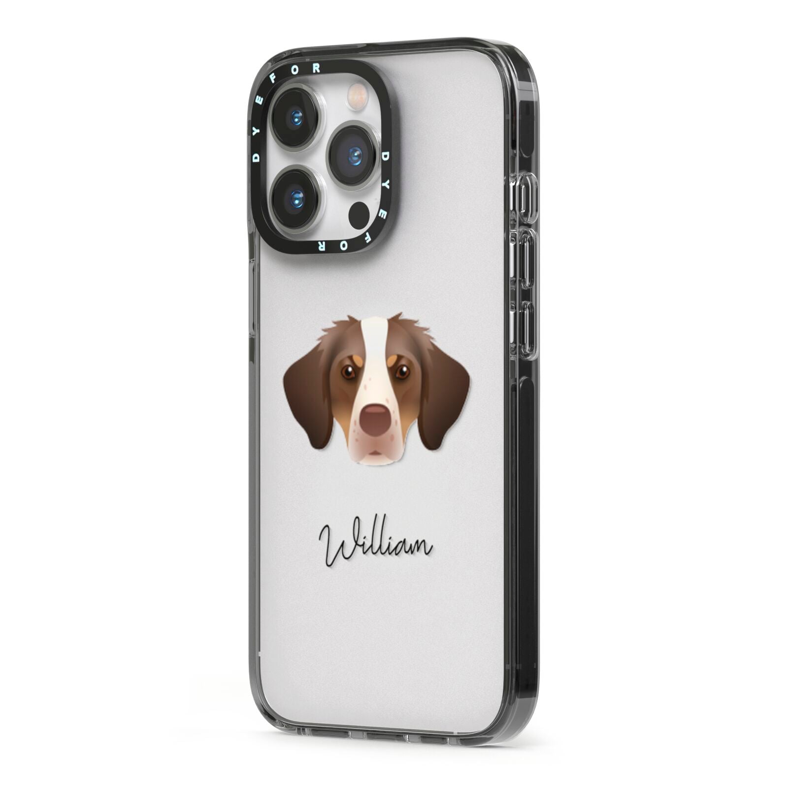 Brittany Personalised iPhone 13 Pro Black Impact Case Side Angle on Silver phone