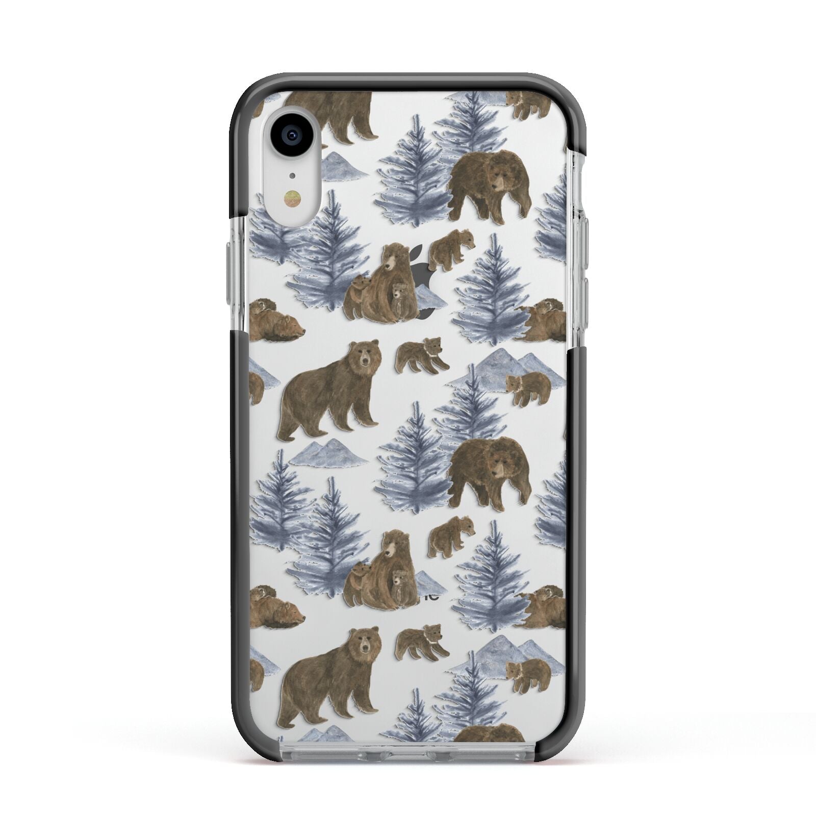 Brown Bear Apple iPhone XR Impact Case Black Edge on Silver Phone