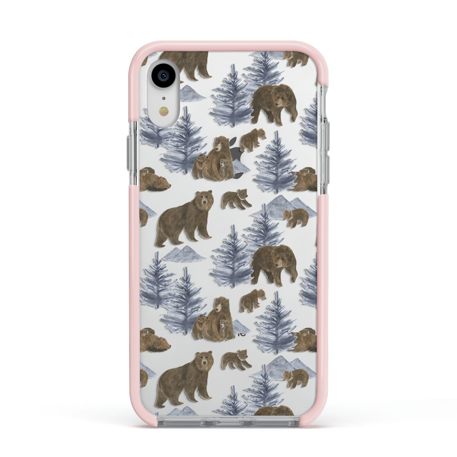 Brown Bear Apple iPhone XR Impact Case Pink Edge on Silver Phone