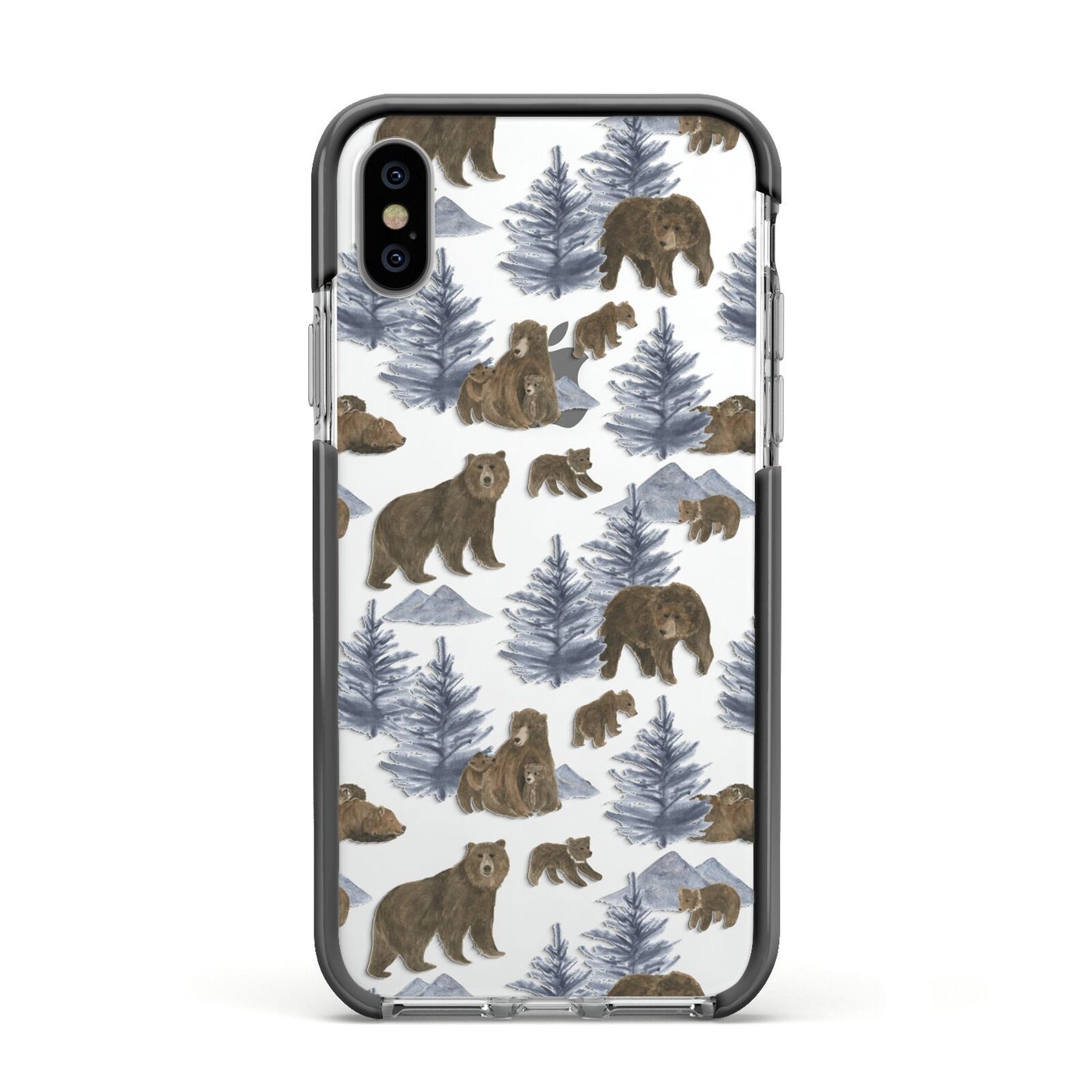 Brown Bear Apple iPhone Xs Impact Case Black Edge on Silver Phone