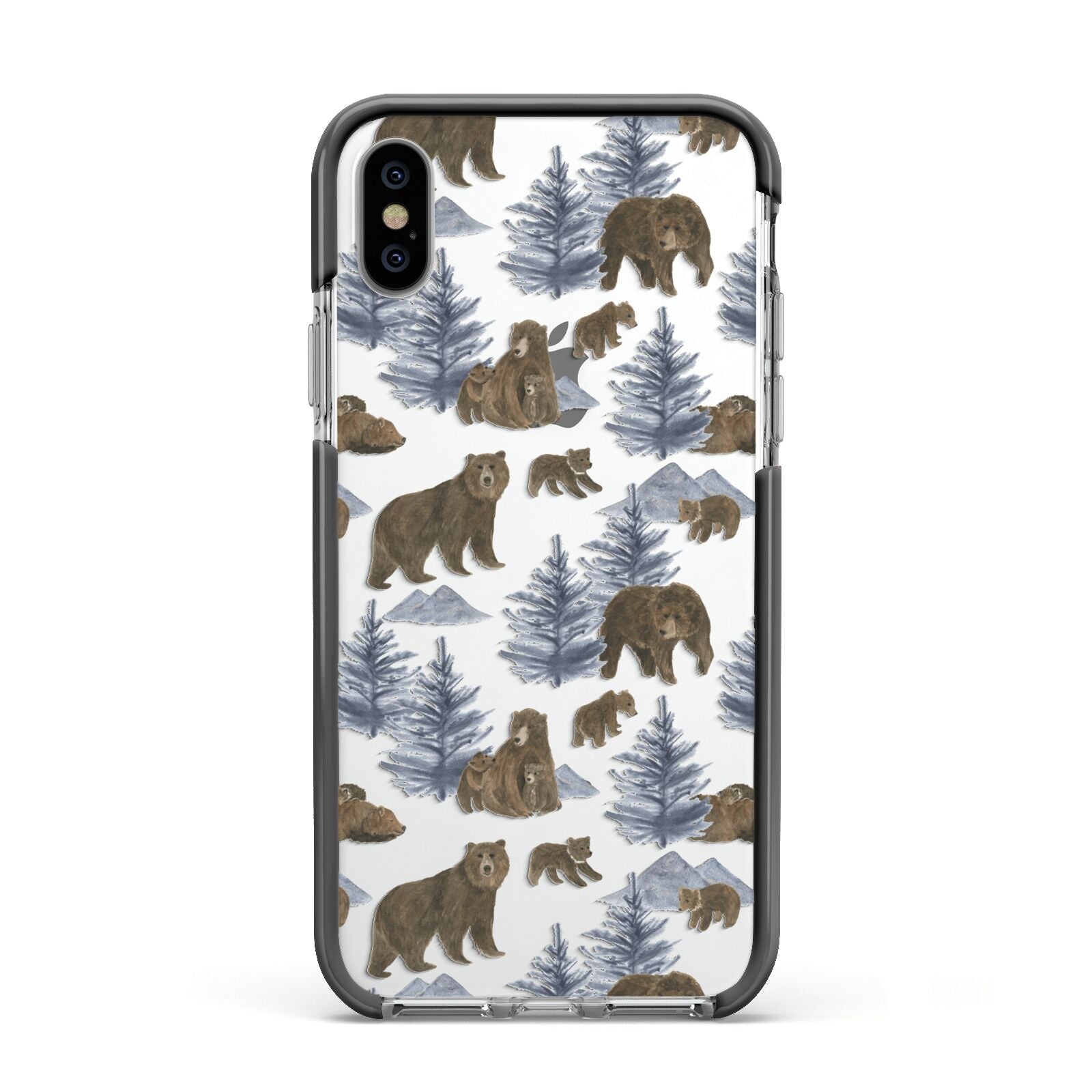 Brown Bear Apple iPhone Xs Impact Case Black Edge on Silver Phone