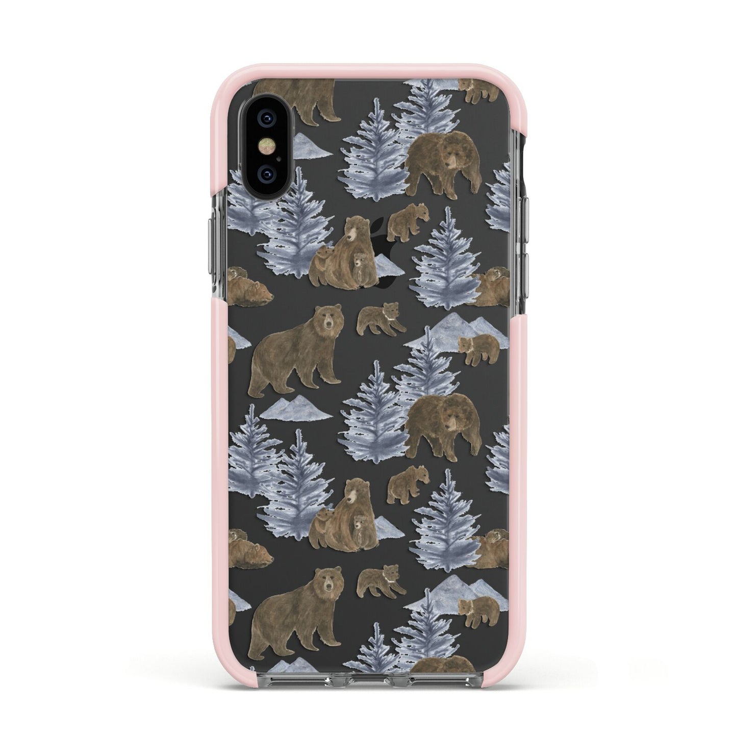 Brown Bear Apple iPhone Xs Impact Case Pink Edge on Black Phone