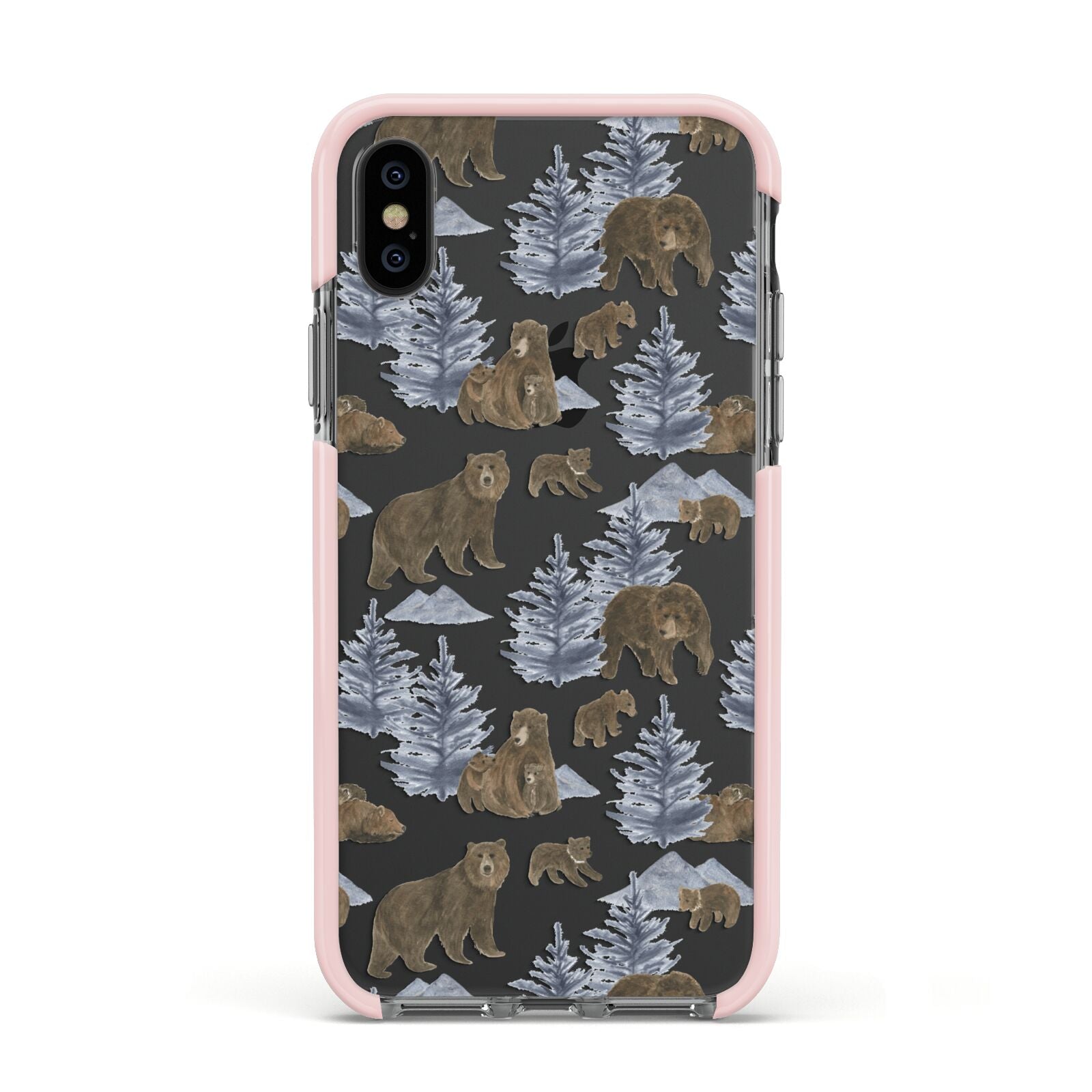 Brown Bear Apple iPhone Xs Impact Case Pink Edge on Black Phone