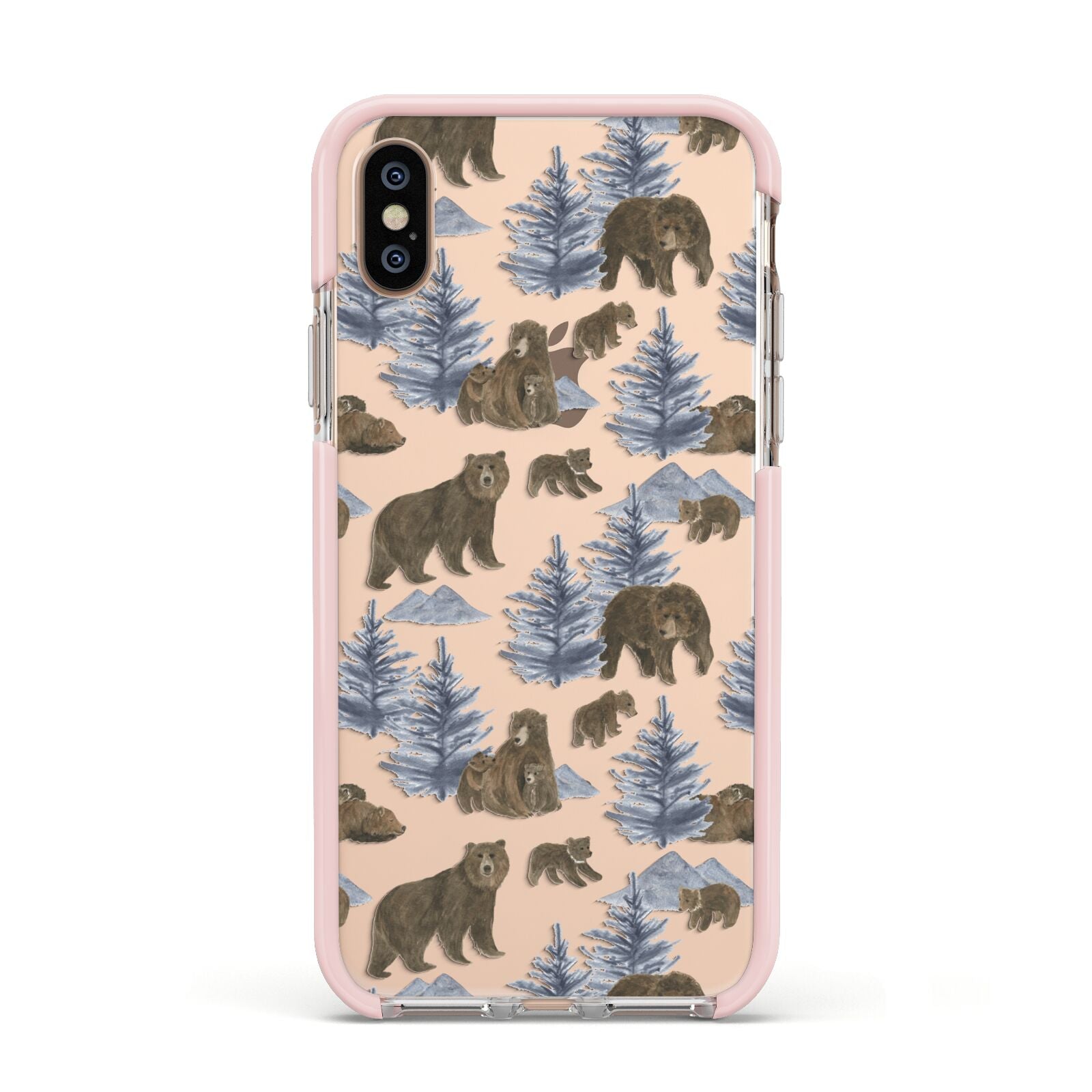 Brown Bear Apple iPhone Xs Impact Case Pink Edge on Gold Phone