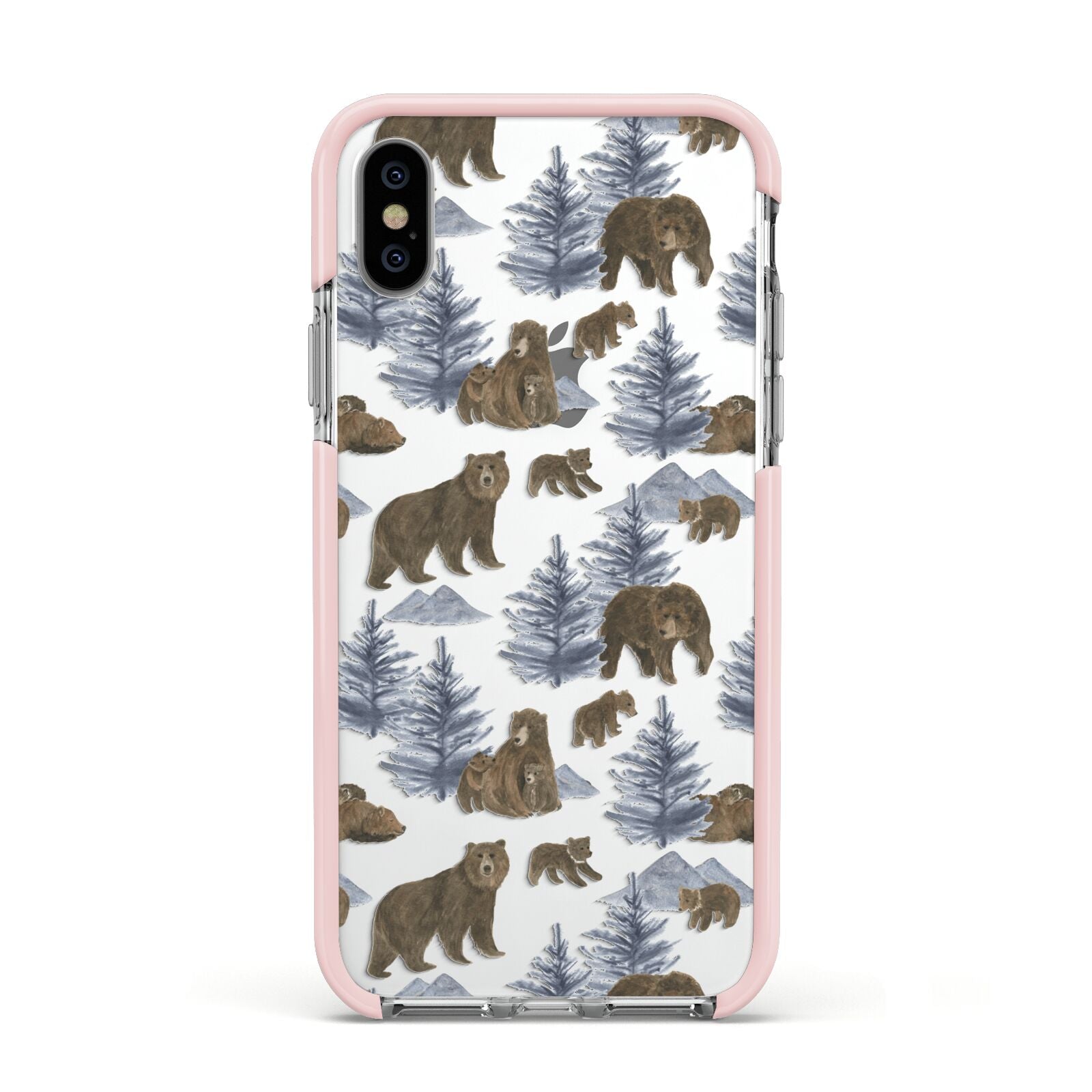 Brown Bear Apple iPhone Xs Impact Case Pink Edge on Silver Phone