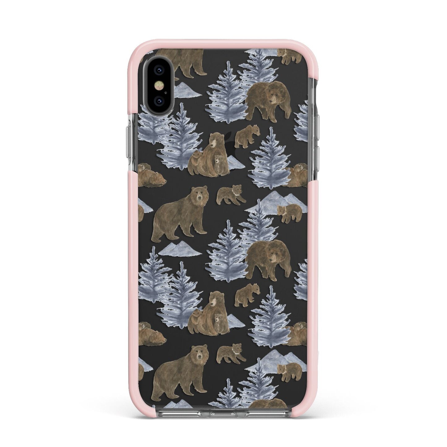 Brown Bear Apple iPhone Xs Max Impact Case Pink Edge on Black Phone