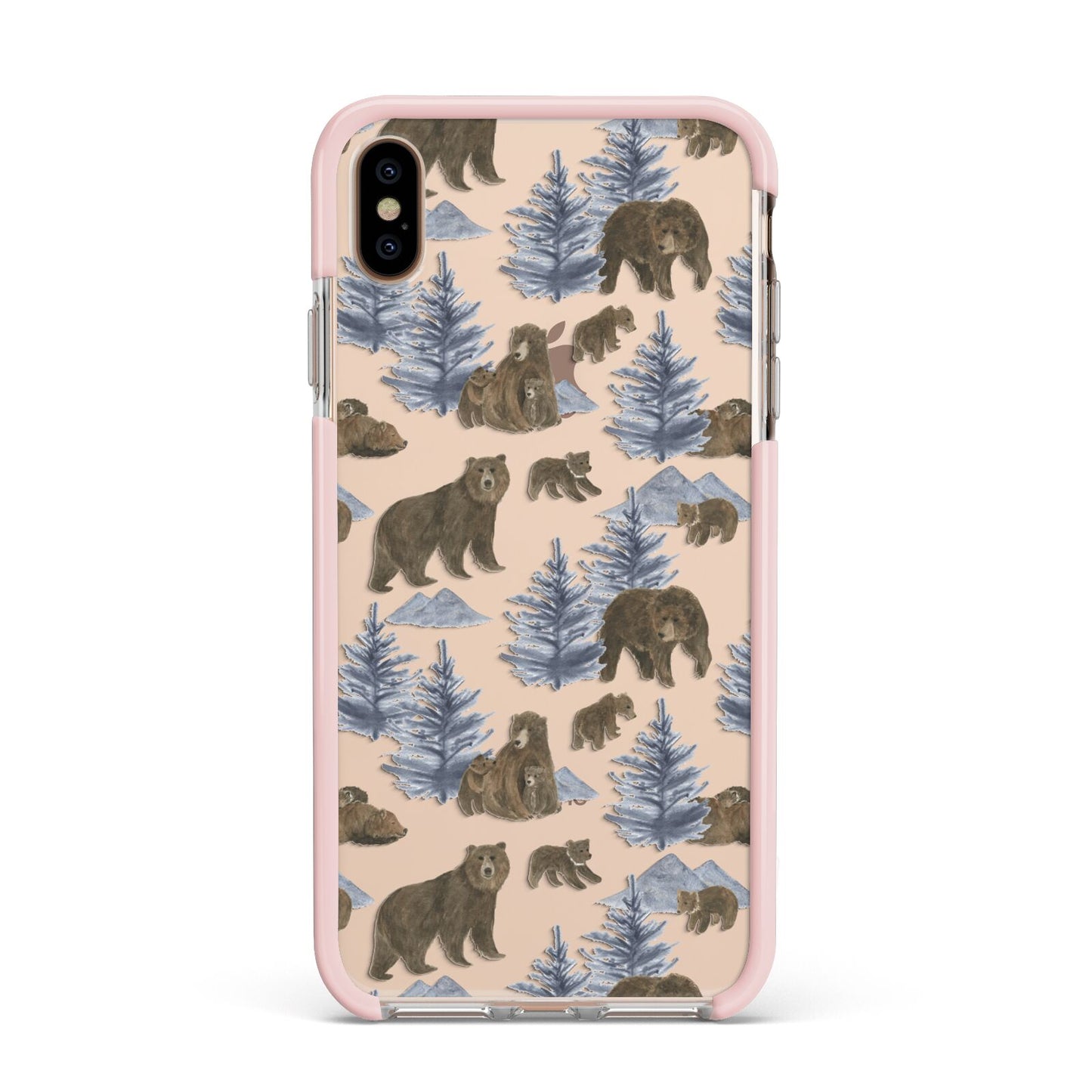 Brown Bear Apple iPhone Xs Max Impact Case Pink Edge on Gold Phone