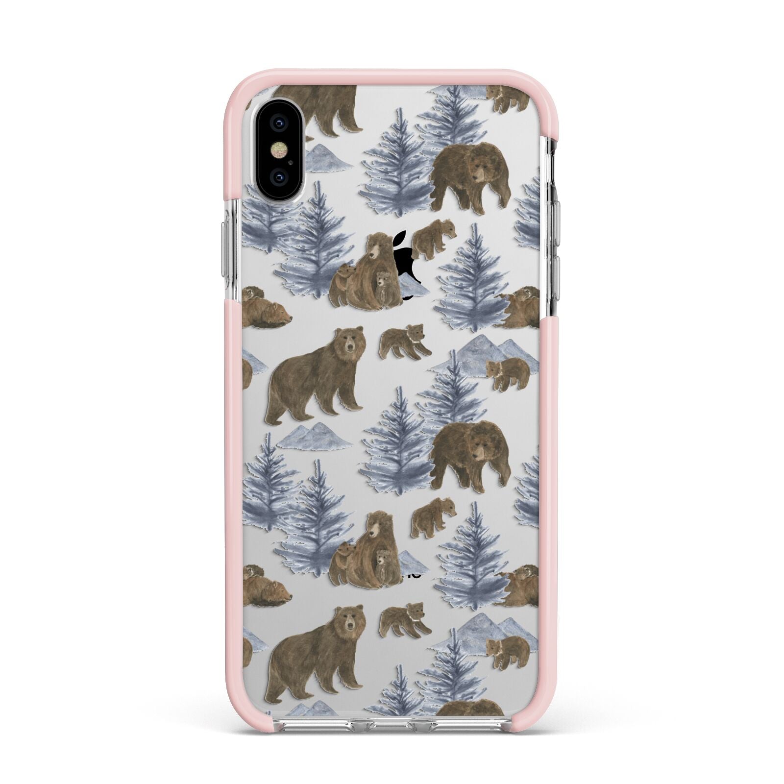 Brown Bear Apple iPhone Xs Max Impact Case Pink Edge on Silver Phone