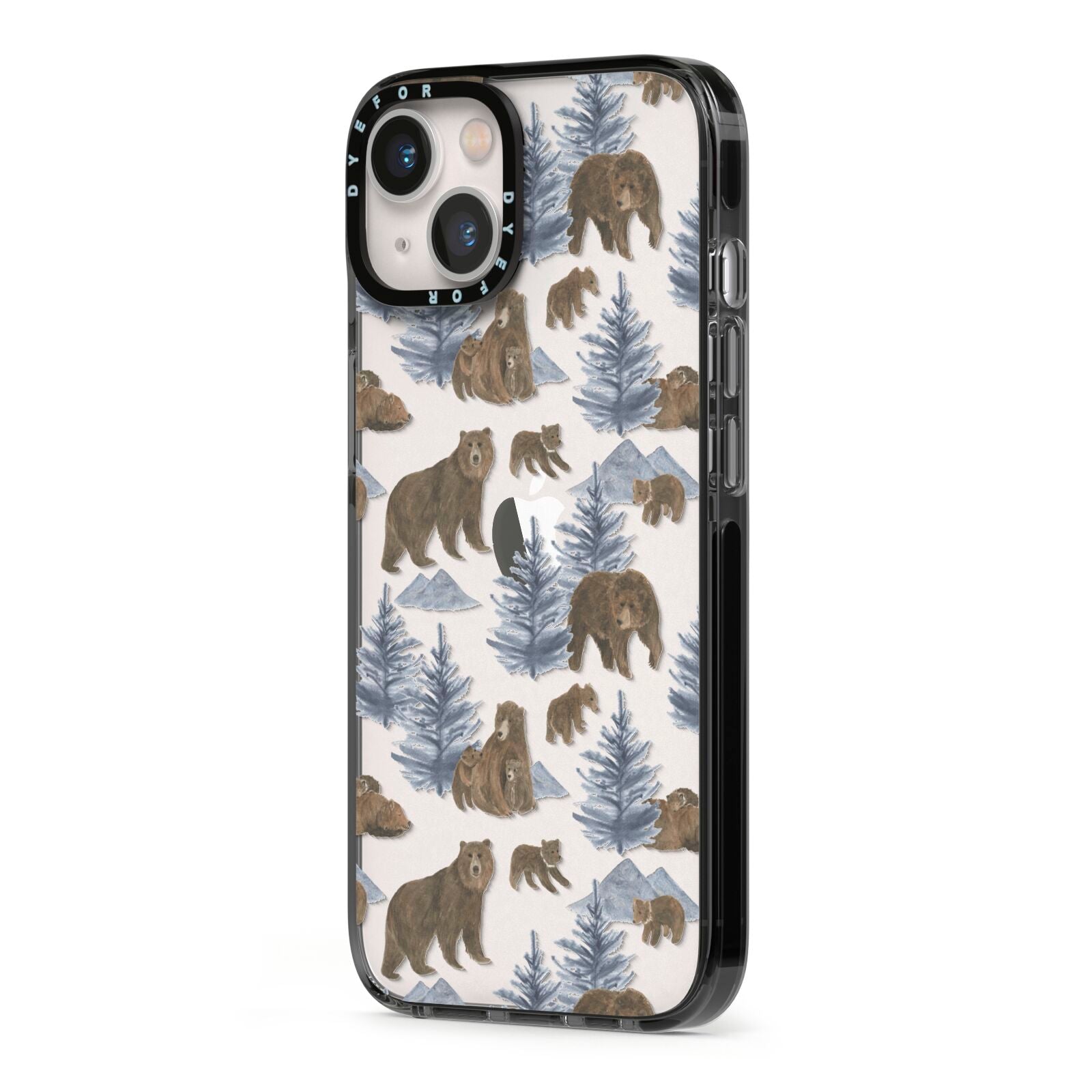 Brown Bear iPhone 13 Black Impact Case Side Angle on Silver phone