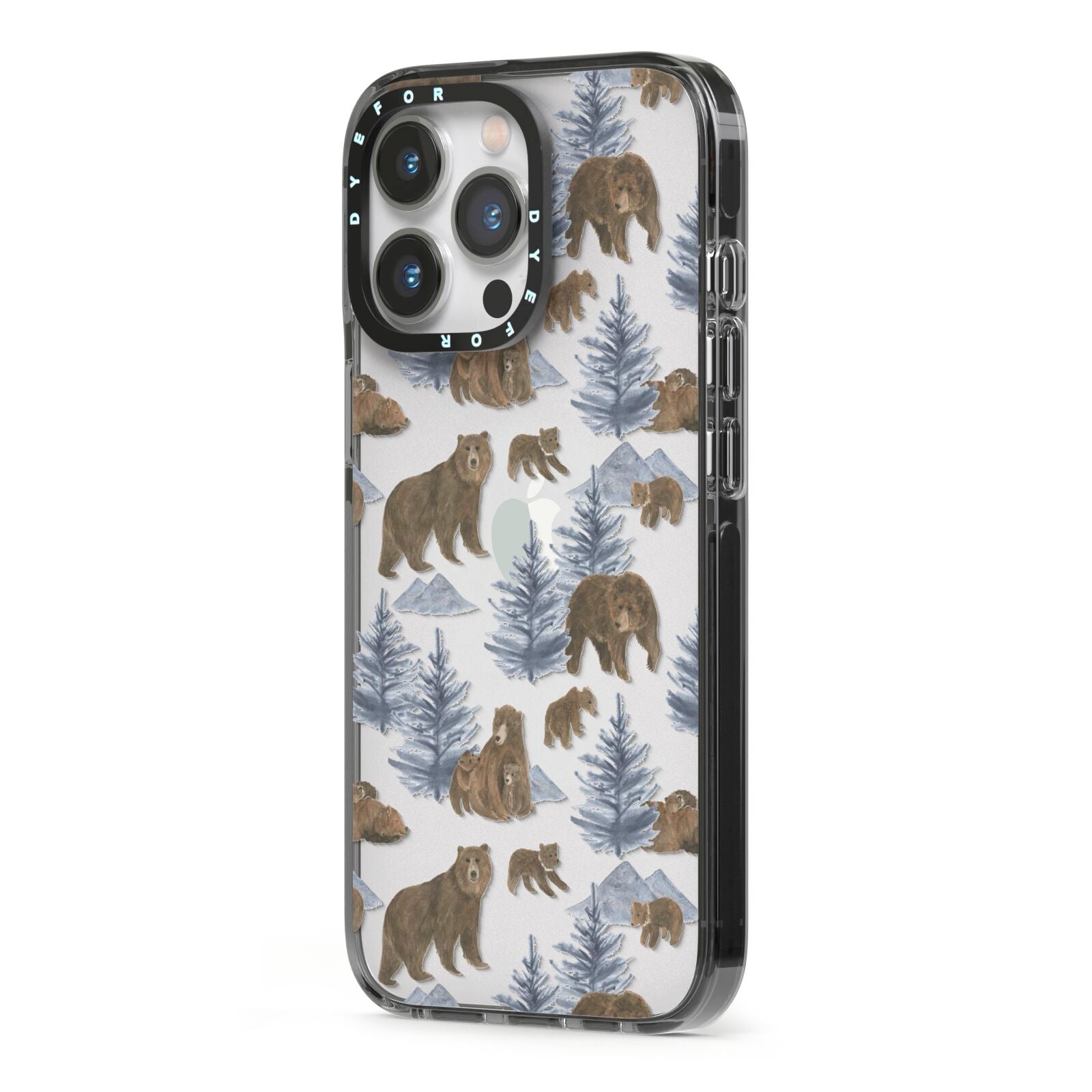 Brown Bear iPhone 13 Pro Black Impact Case Side Angle on Silver phone