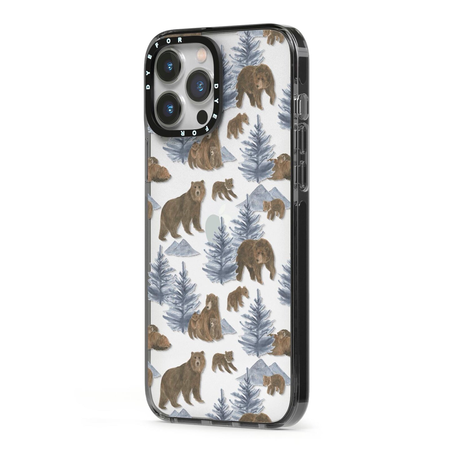 Brown Bear iPhone 13 Pro Max Black Impact Case Side Angle on Silver phone