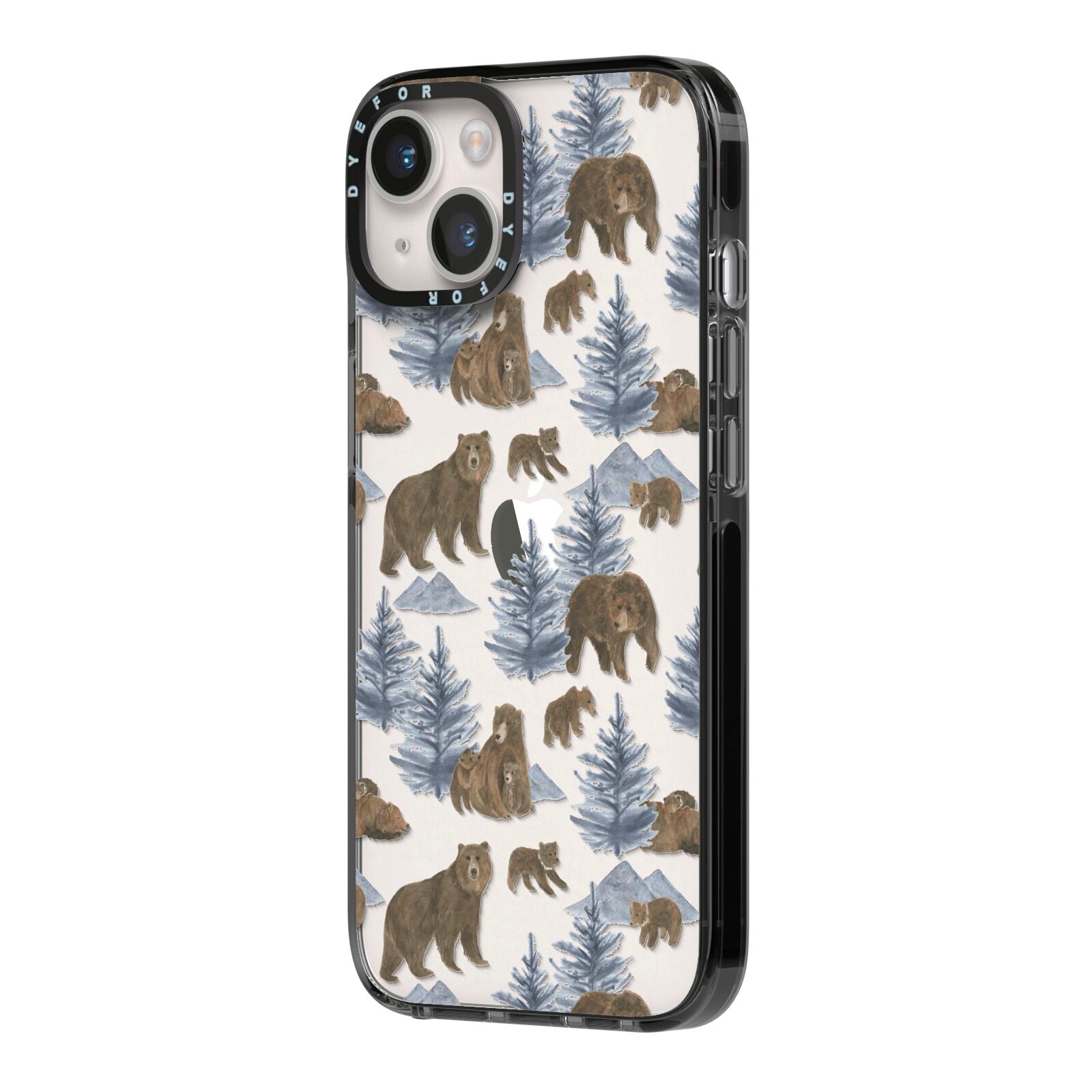 Brown Bear iPhone 14 Black Impact Case Side Angle on Silver phone