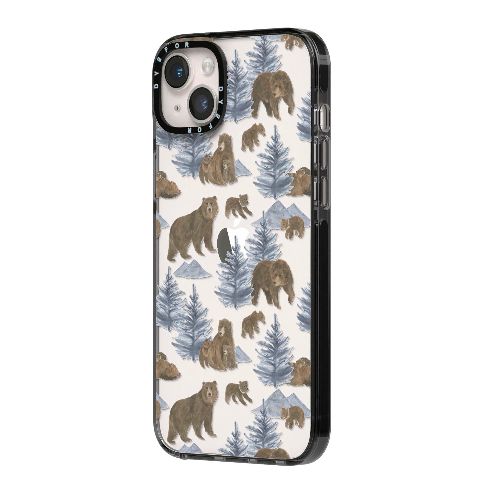 Brown Bear iPhone 14 Plus Black Impact Case Side Angle on Silver phone