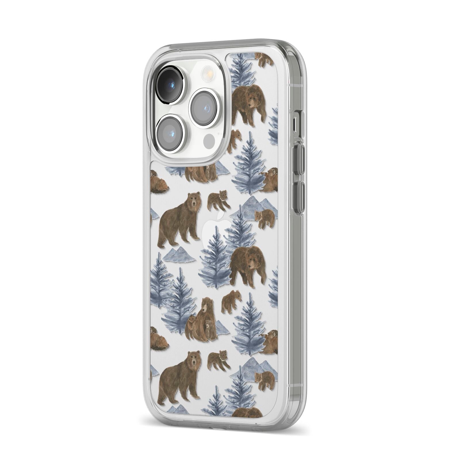 Brown Bear iPhone 14 Pro Clear Tough Case Silver Angled Image