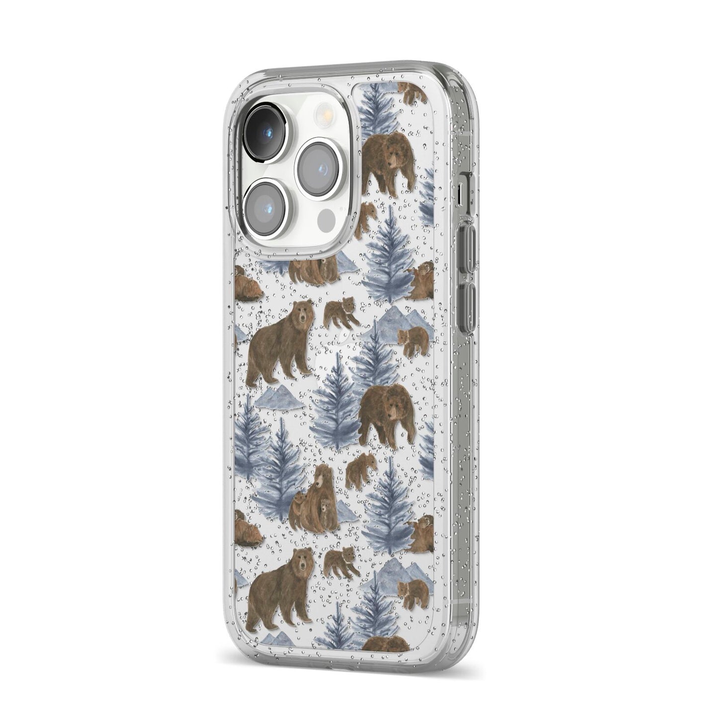 Brown Bear iPhone 14 Pro Glitter Tough Case Silver Angled Image