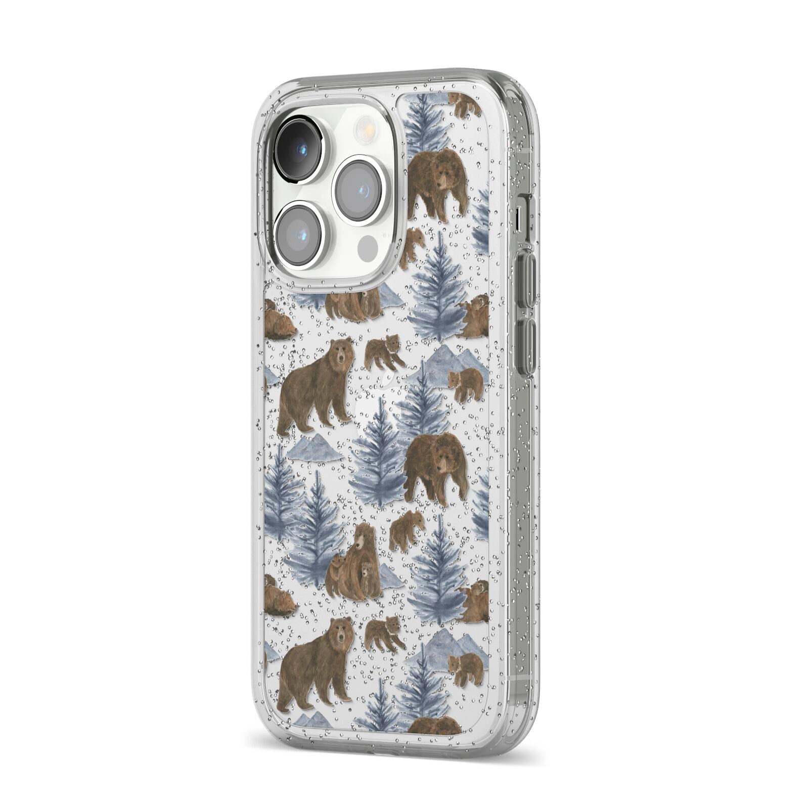 Brown Bear iPhone 14 Pro Glitter Tough Case Silver Angled Image