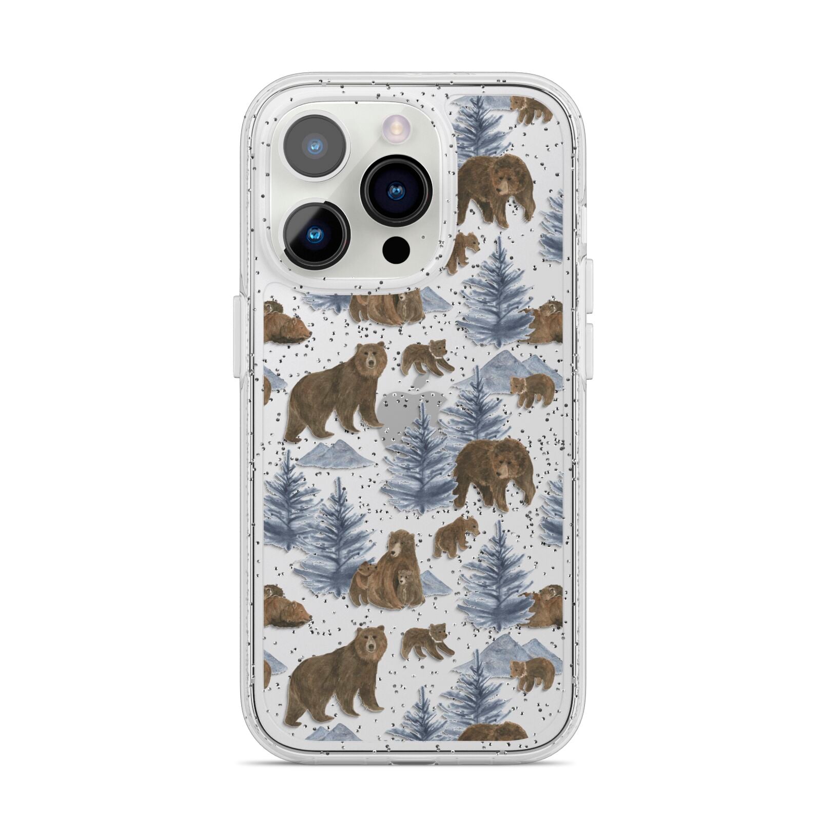 Brown Bear iPhone 14 Pro Glitter Tough Case Silver