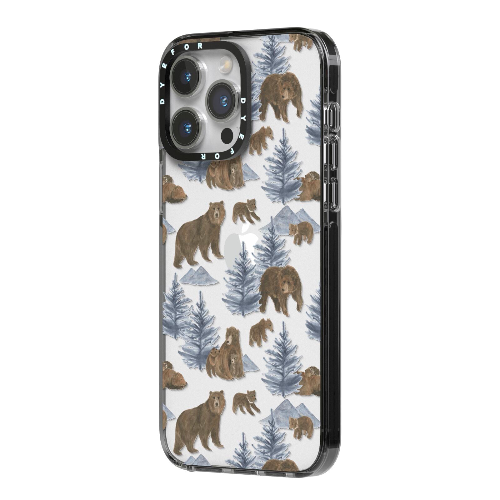 Brown Bear iPhone 14 Pro Max Black Impact Case Side Angle on Silver phone