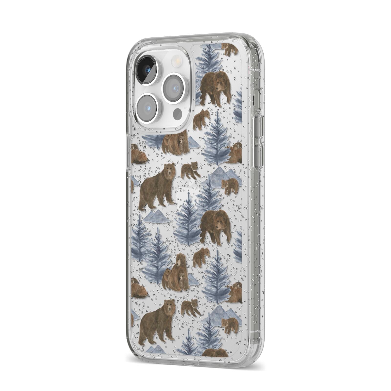 Brown Bear iPhone 14 Pro Max Glitter Tough Case Silver Angled Image