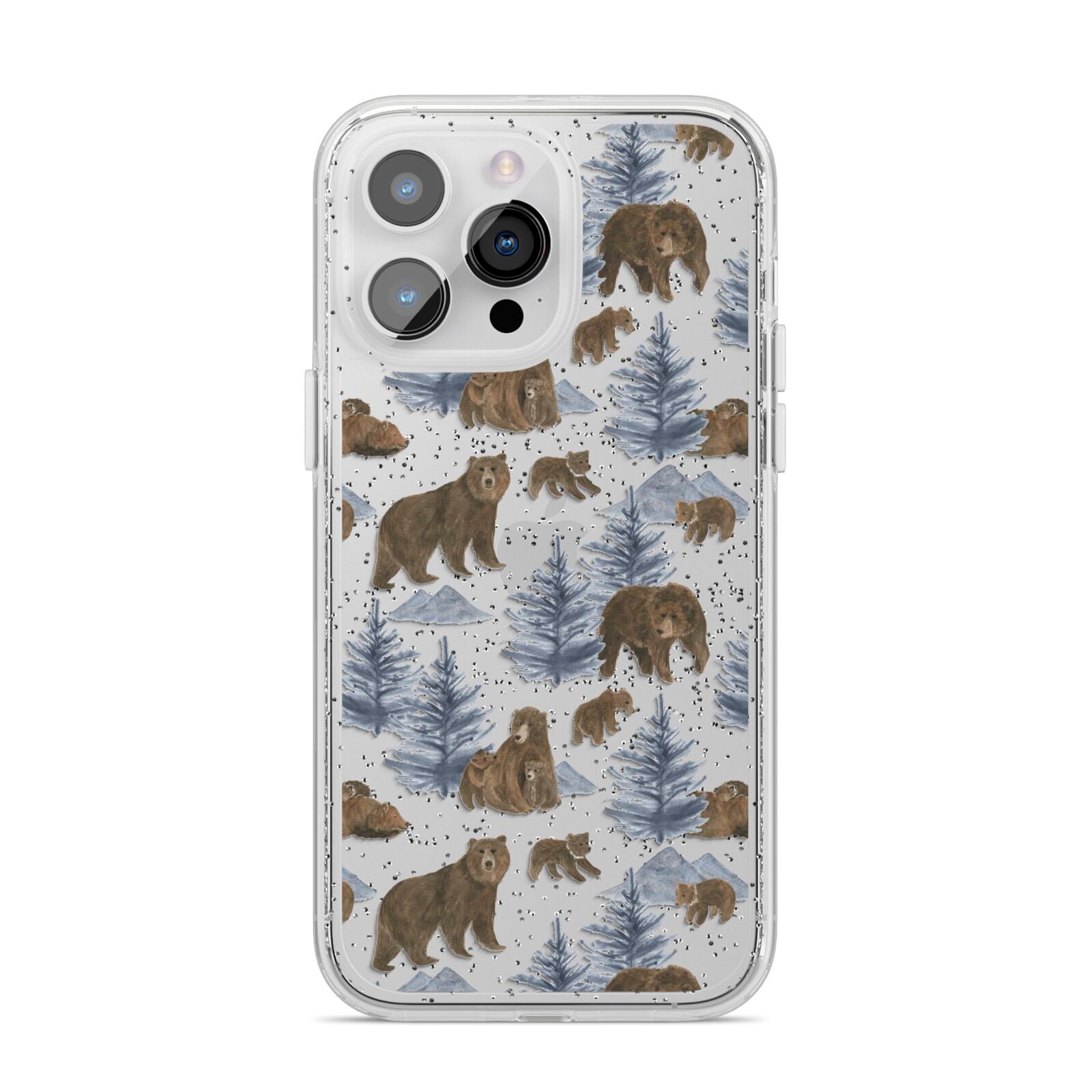 Brown Bear iPhone 14 Pro Max Glitter Tough Case Silver
