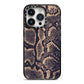 Brown Snakeskin iPhone 14 Pro Black Impact Case on Silver phone