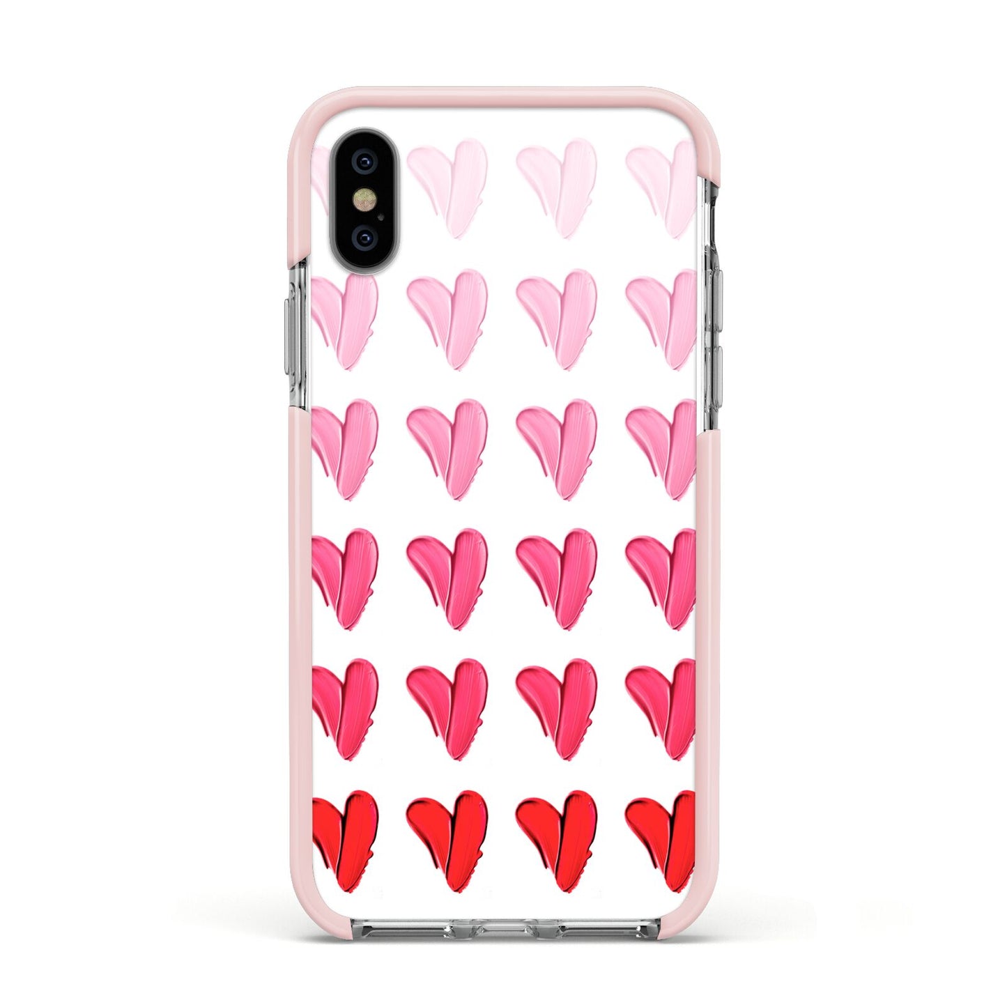 Brushstroke Heart Apple iPhone Xs Impact Case Pink Edge on Silver Phone