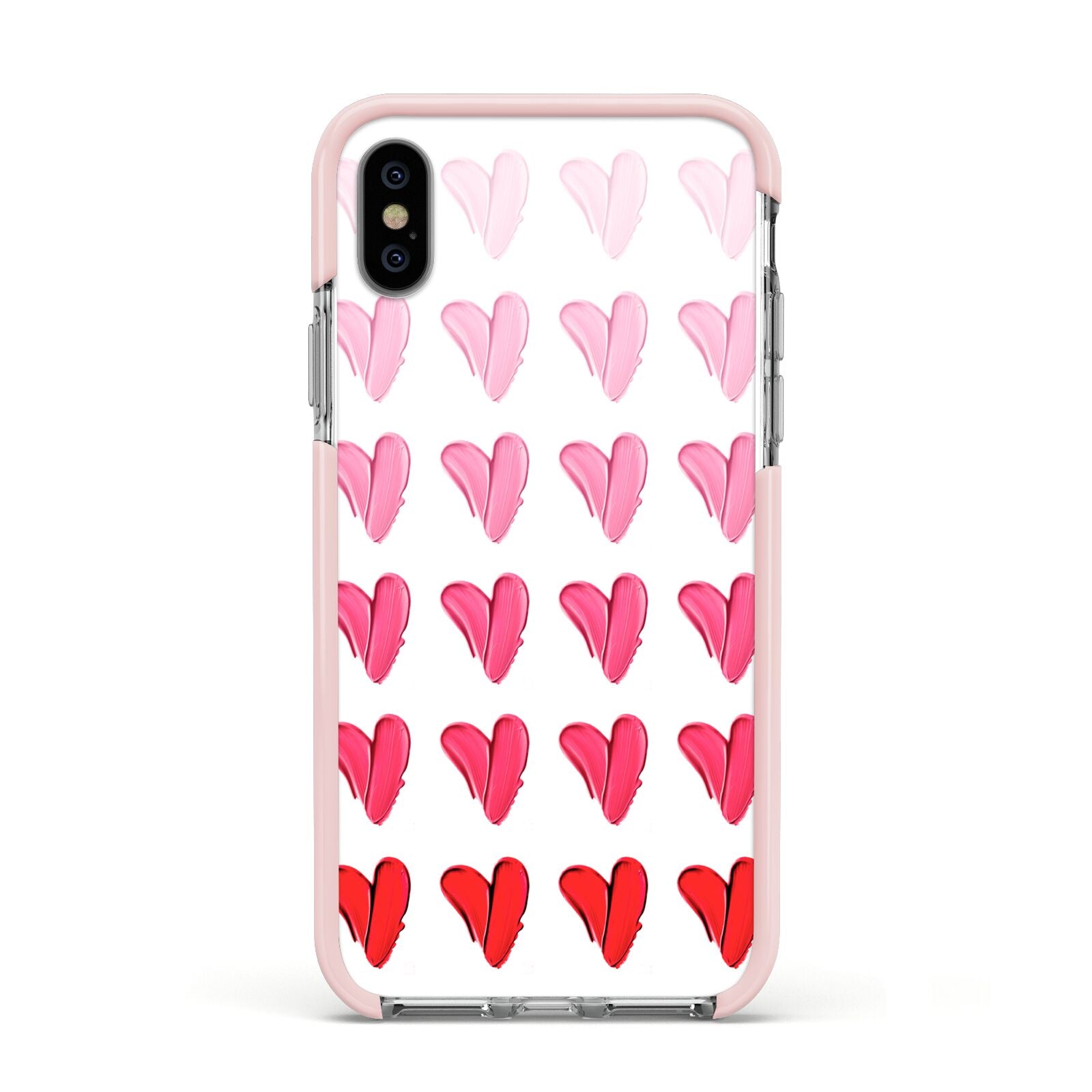 Brushstroke Heart Apple iPhone Xs Impact Case Pink Edge on Silver Phone