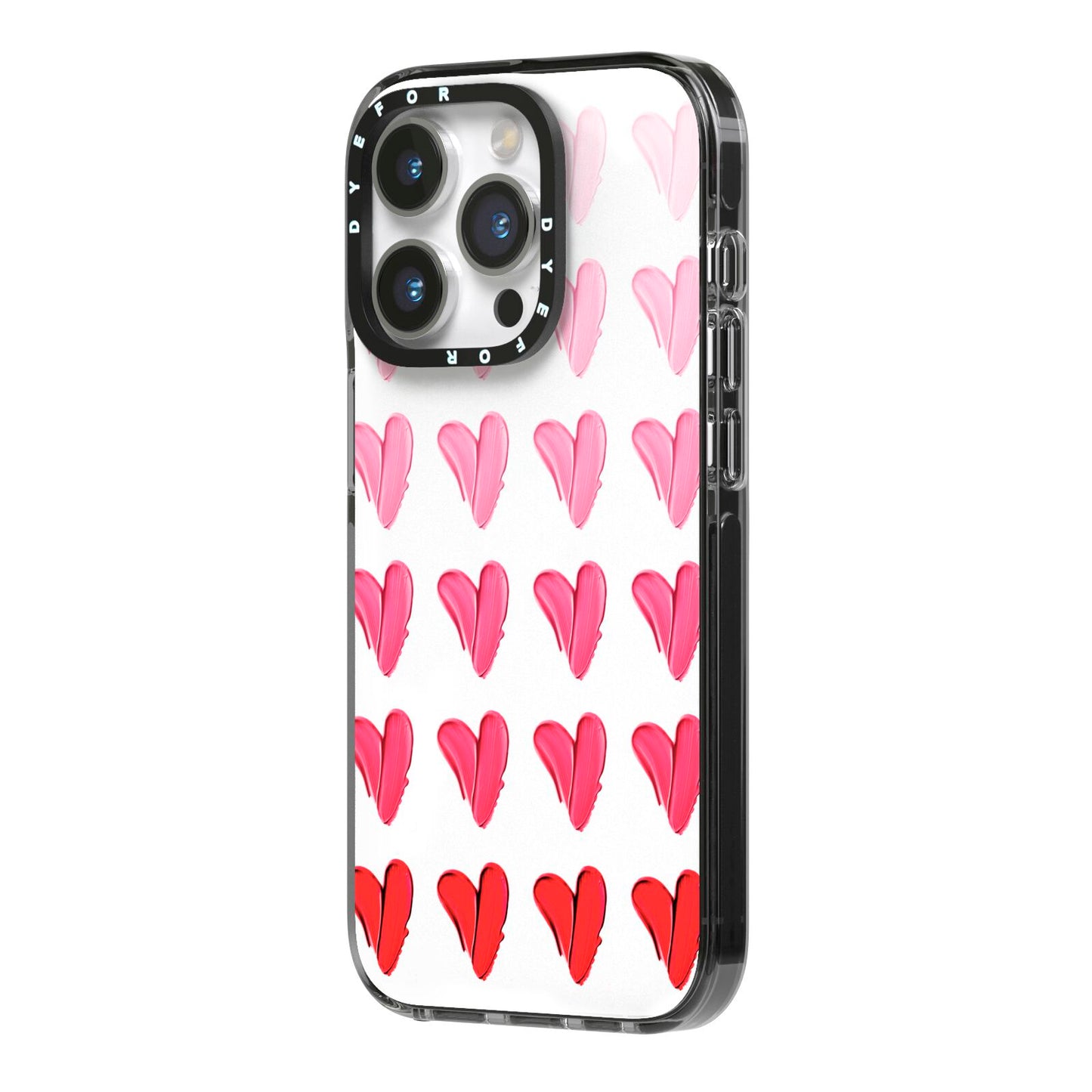 Brushstroke Heart iPhone 14 Pro Black Impact Case Side Angle on Silver phone