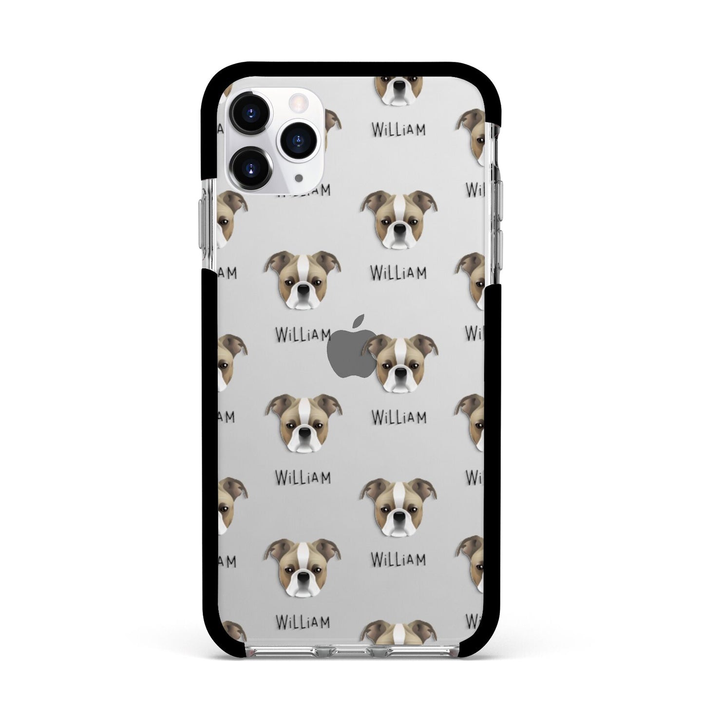 Bugg Icon with Name Apple iPhone 11 Pro Max in Silver with Black Impact Case