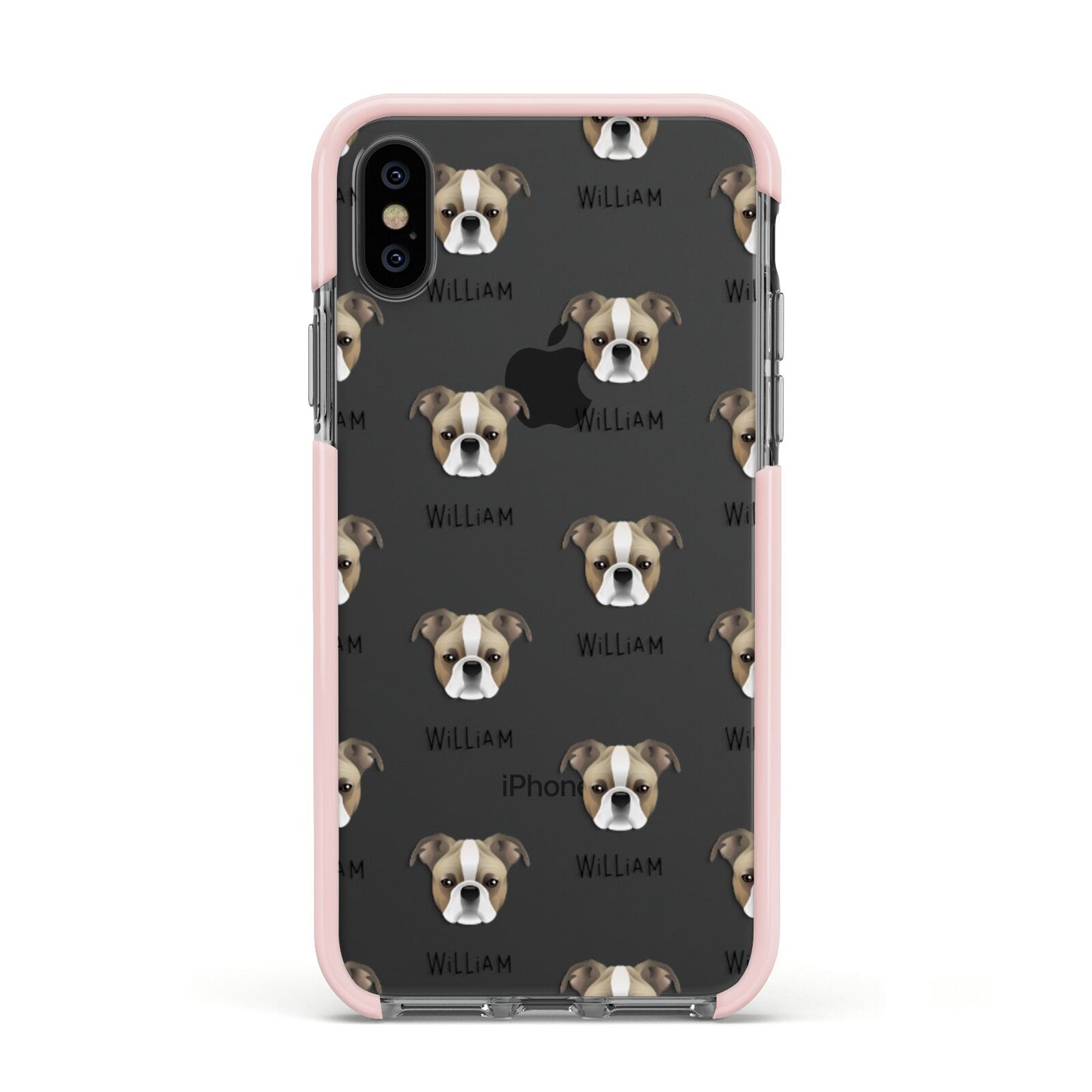 Bugg Icon with Name Apple iPhone Xs Impact Case Pink Edge on Black Phone