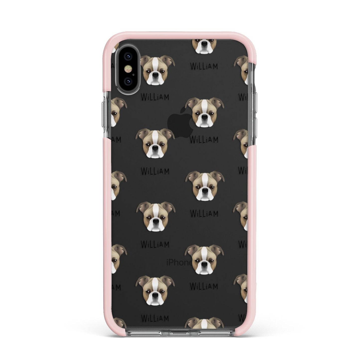 Bugg Icon with Name Apple iPhone Xs Max Impact Case Pink Edge on Black Phone