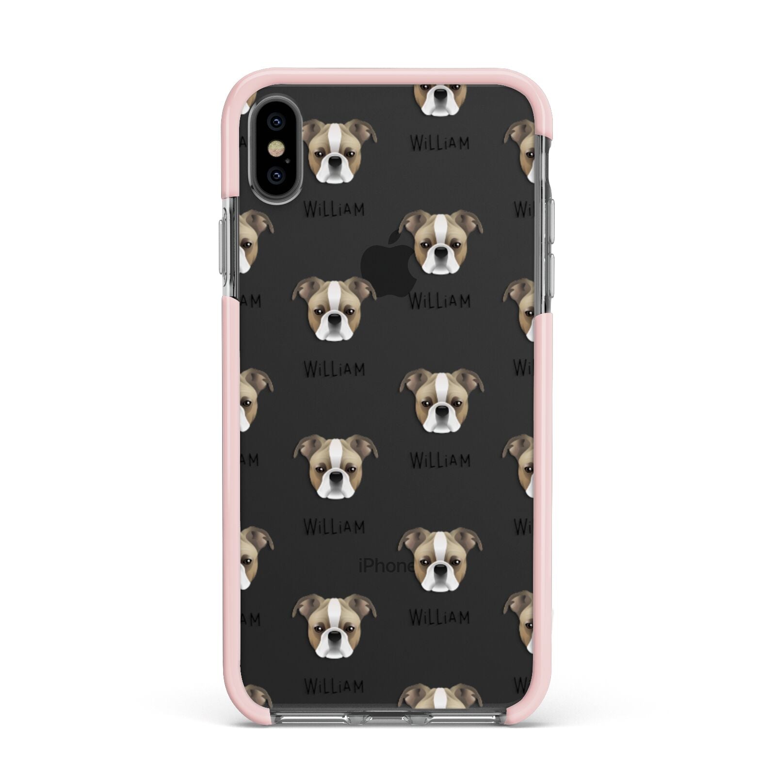 Bugg Icon with Name Apple iPhone Xs Max Impact Case Pink Edge on Black Phone
