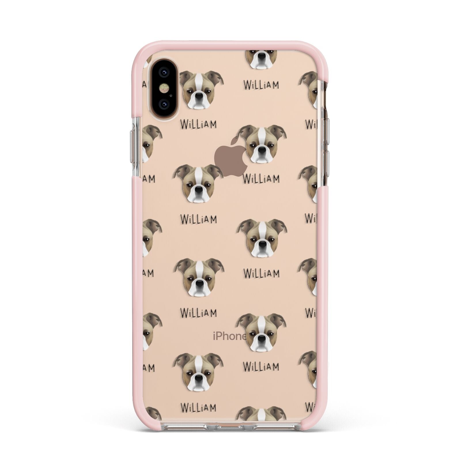 Bugg Icon with Name Apple iPhone Xs Max Impact Case Pink Edge on Gold Phone