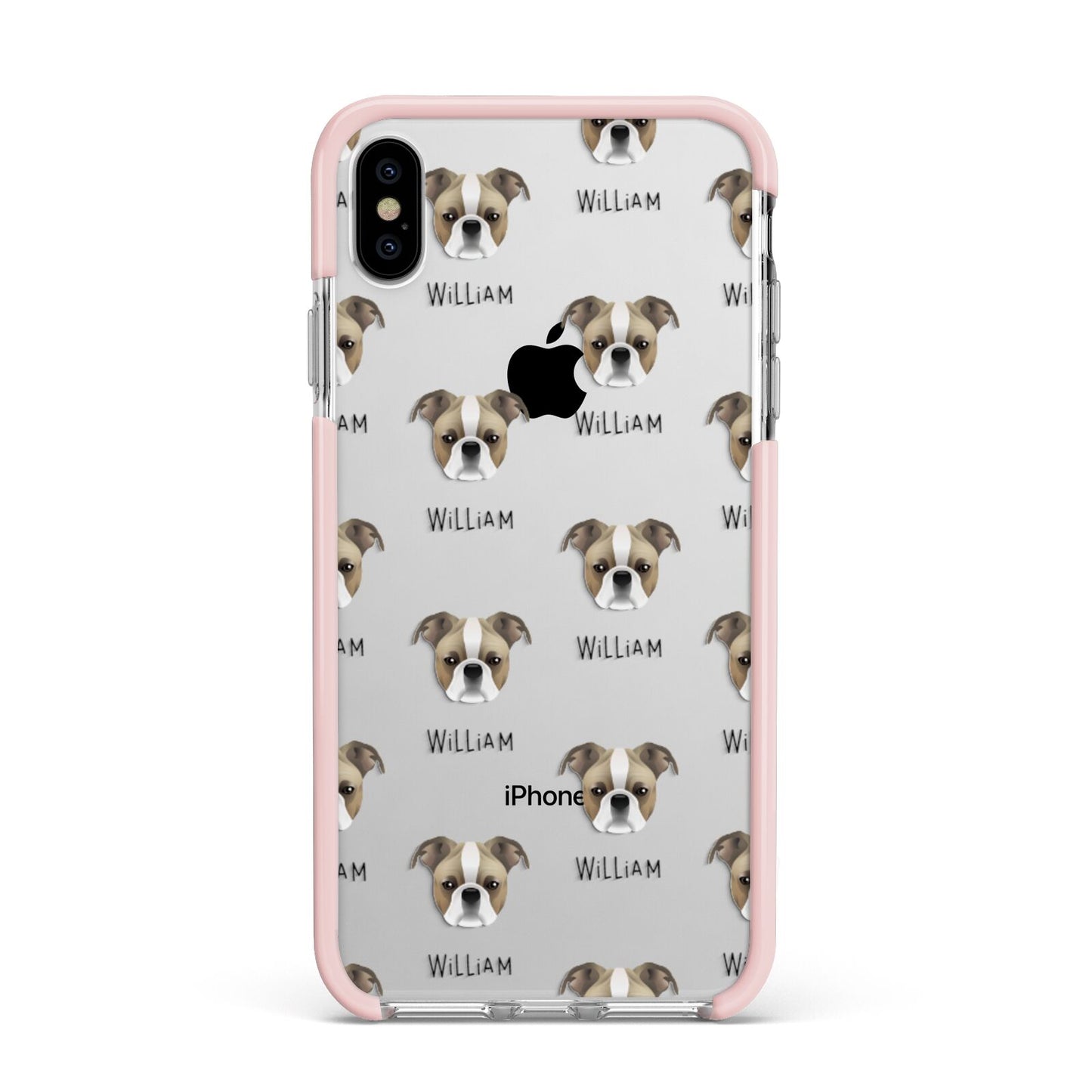 Bugg Icon with Name Apple iPhone Xs Max Impact Case Pink Edge on Silver Phone